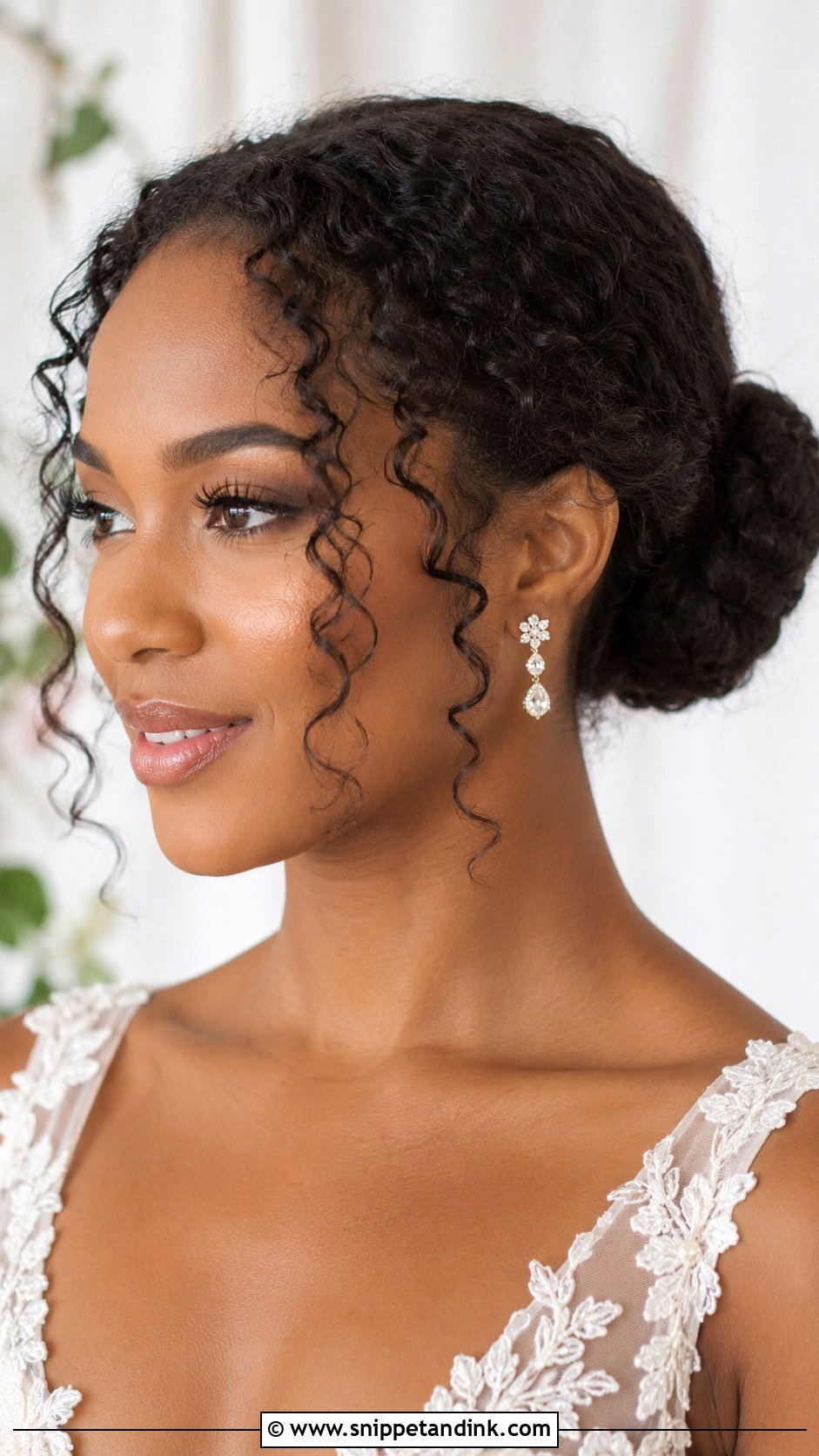 Low Bun With Curly Tendrils - Snippet and Ink - 20 Low Bun Wedding Hair Black Women Ideas
