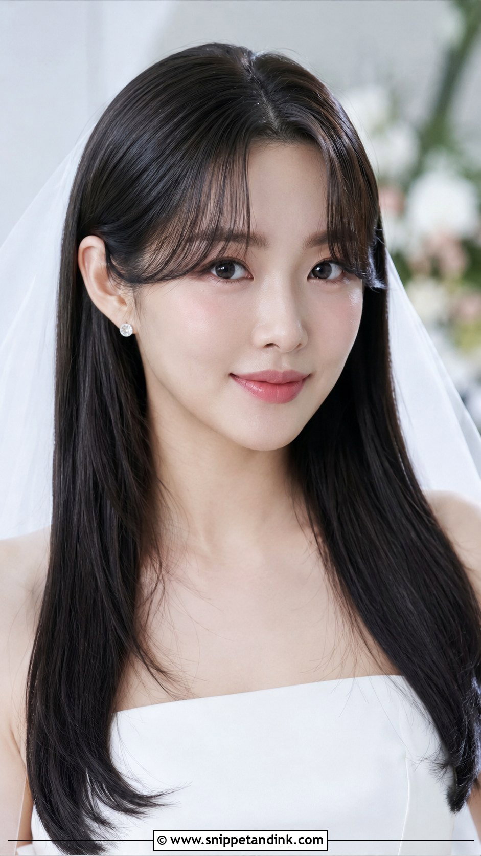 Low Bun With Curtain Bangs - Snippet and Ink - 20 Wedding Hair with Curtain Bangs Ideas