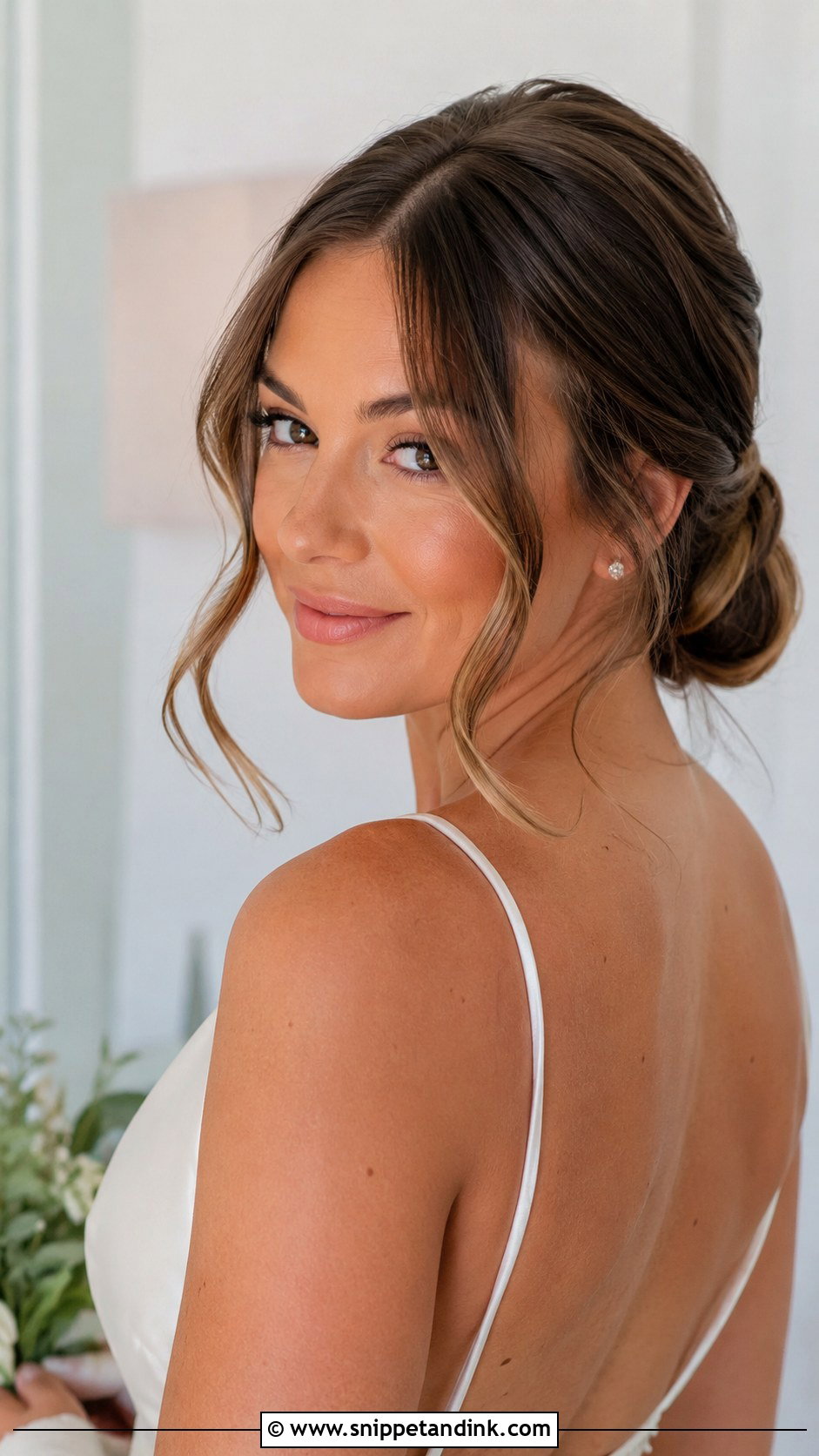 Low Bun With Curtain Bangs - Snippet and Ink - 25 Low Bun Wedding Hair Front View Ideas