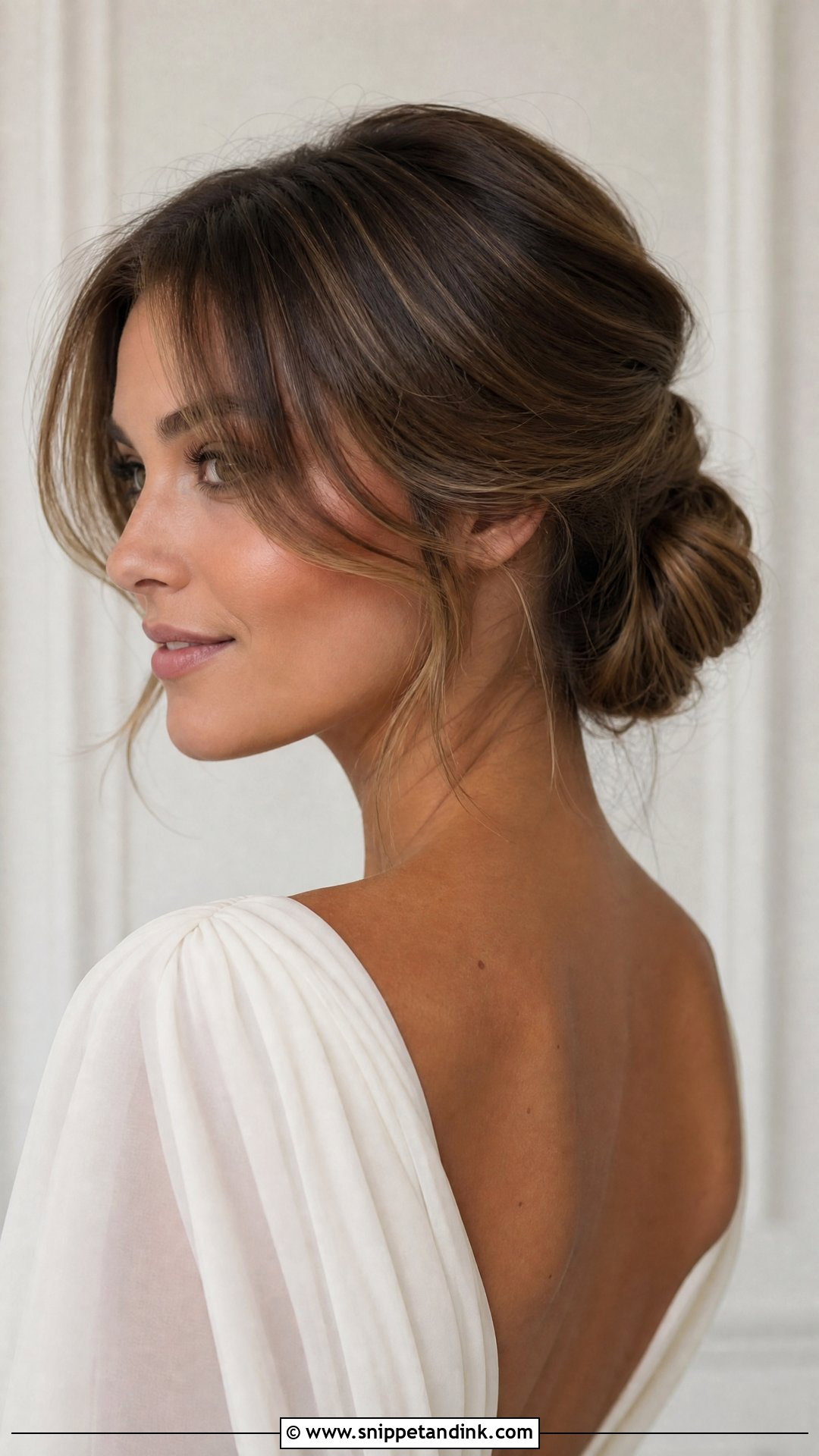 Low Bun With Curtain Bangs - Snippet and Ink - 20 Bridal Buns Hairstyle