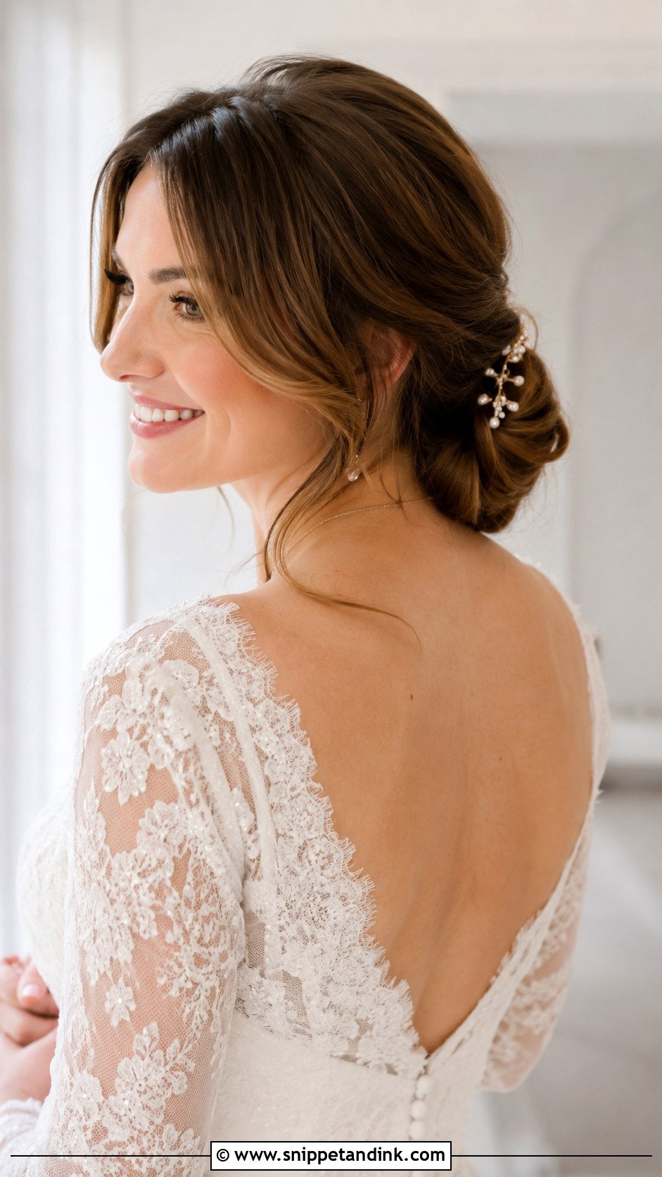 Low Bun With Curtain Bangs Bride Updo For Long Hair - Snippet and Ink - 20 Bride Updo Hairstyles for Long Hair
