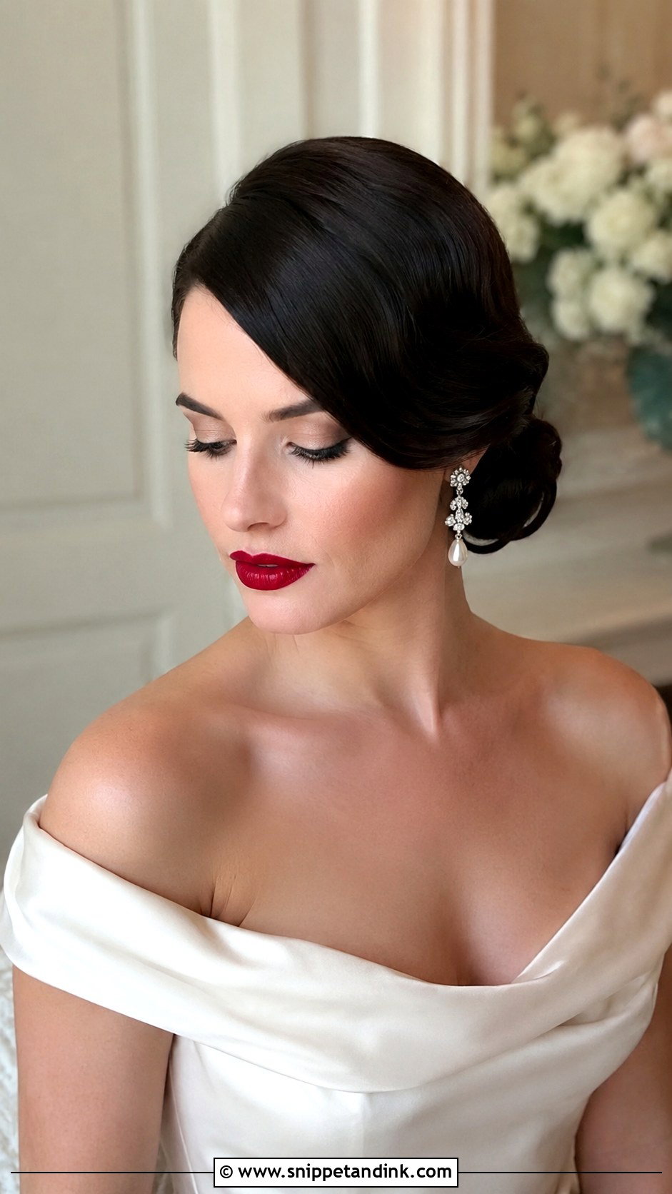 Low Bun With Deep Side Part - Snippet and Ink - 25 Low Bun Wedding Hair Front View Ideas
