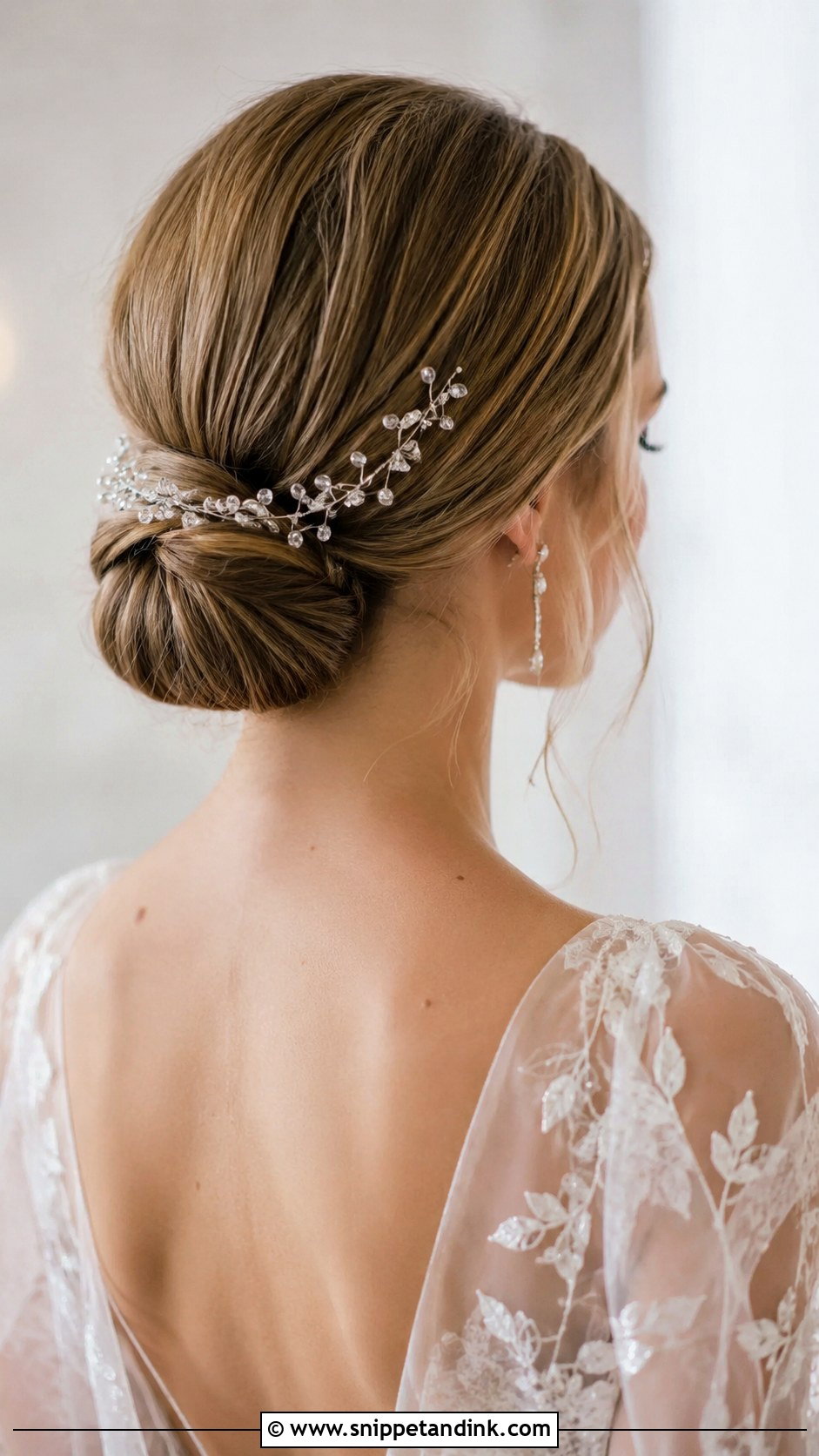 Low Bun With Delicate Hair Vine - Snippet and Ink - 20 Sophia Richie Wedding Hair Ideas