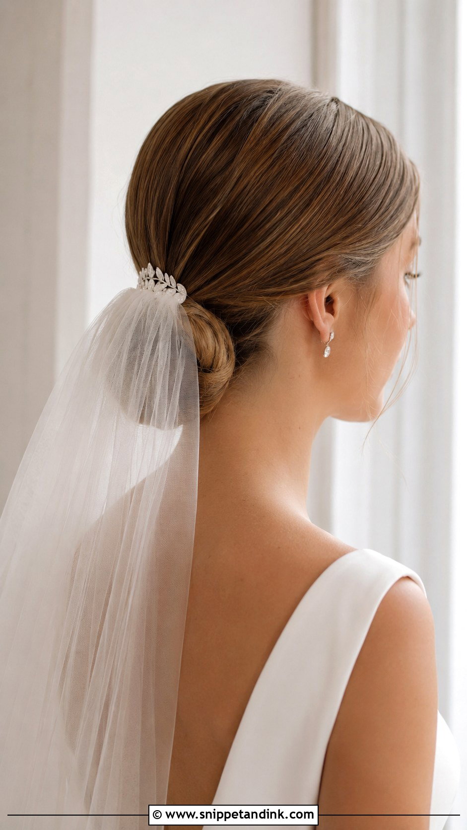 Low Bun With Delicate Veil Comb - Snippet and Ink - 20 Sophia Richie Wedding Hair Ideas