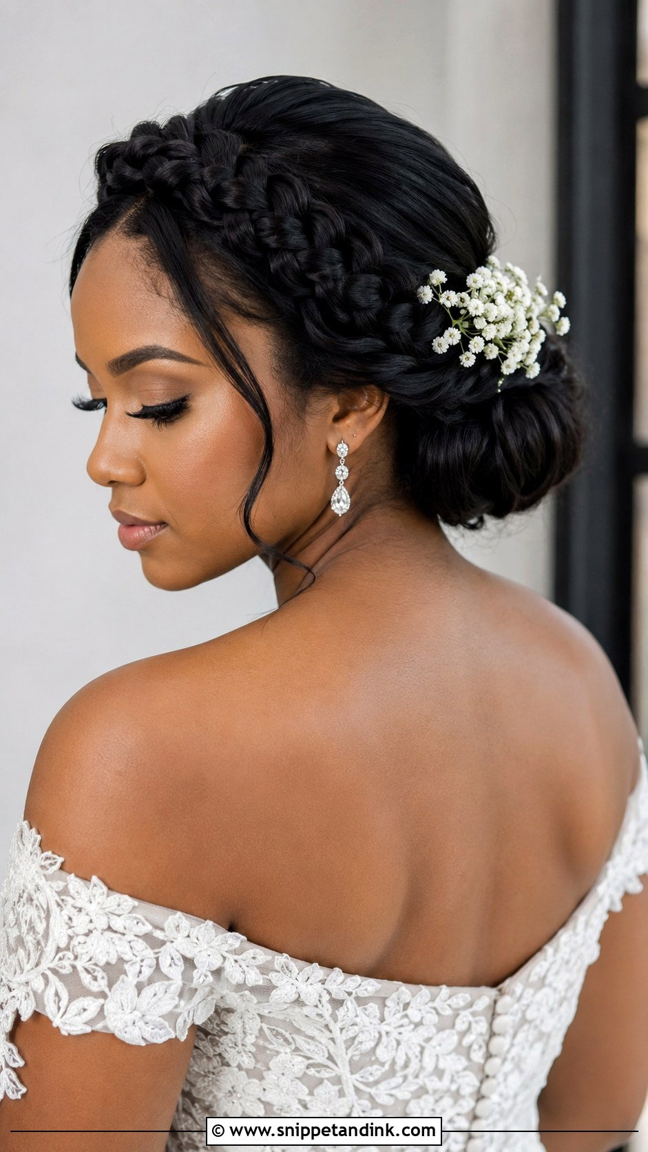 Low Bun With Dutch Braid Crown - Snippet and Ink - 20 Black Brides Hairstyles Weddings