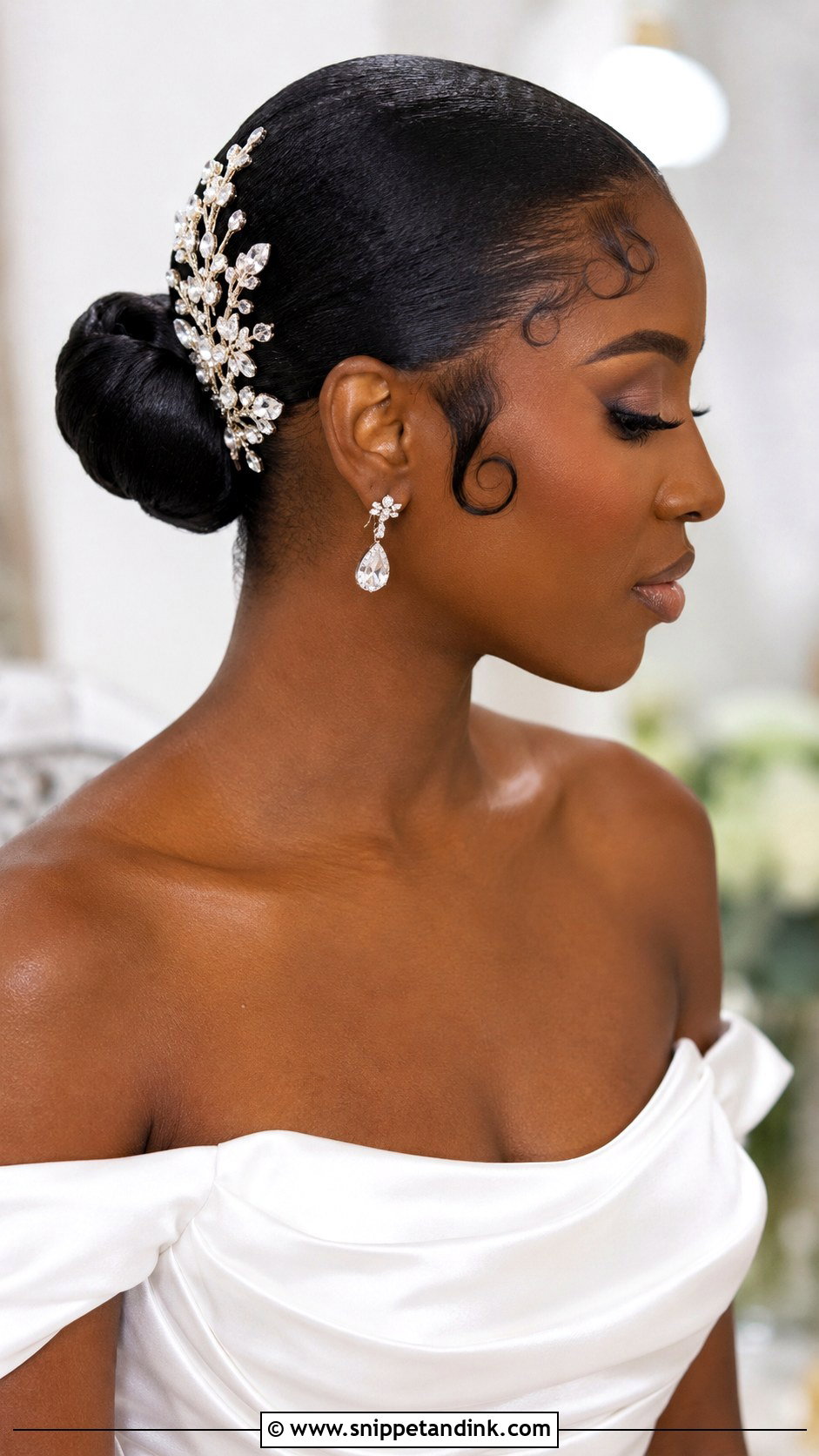 Low Bun With Edges - Snippet and Ink - 25 Afro Bridal Hairstyles
