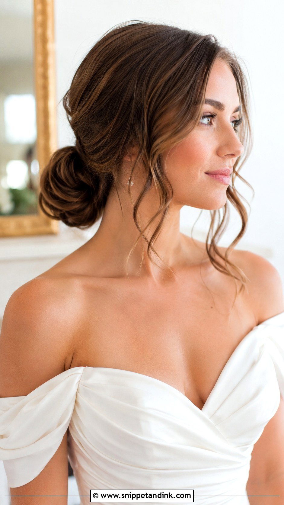 Low Bun With Face Framing Layers - Snippet and Ink - 35 Low Bun Wedding Hair Ideas