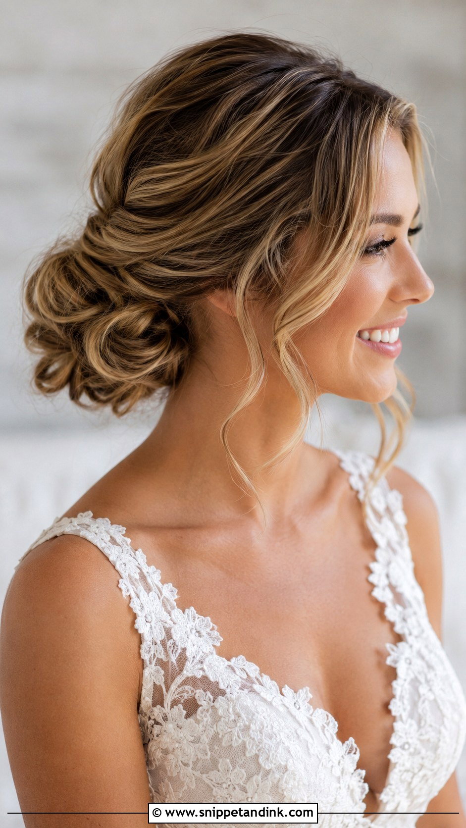 Low Bun With Face Framing Layers - Snippet and Ink - 25 Low Bridal Bun Ideas