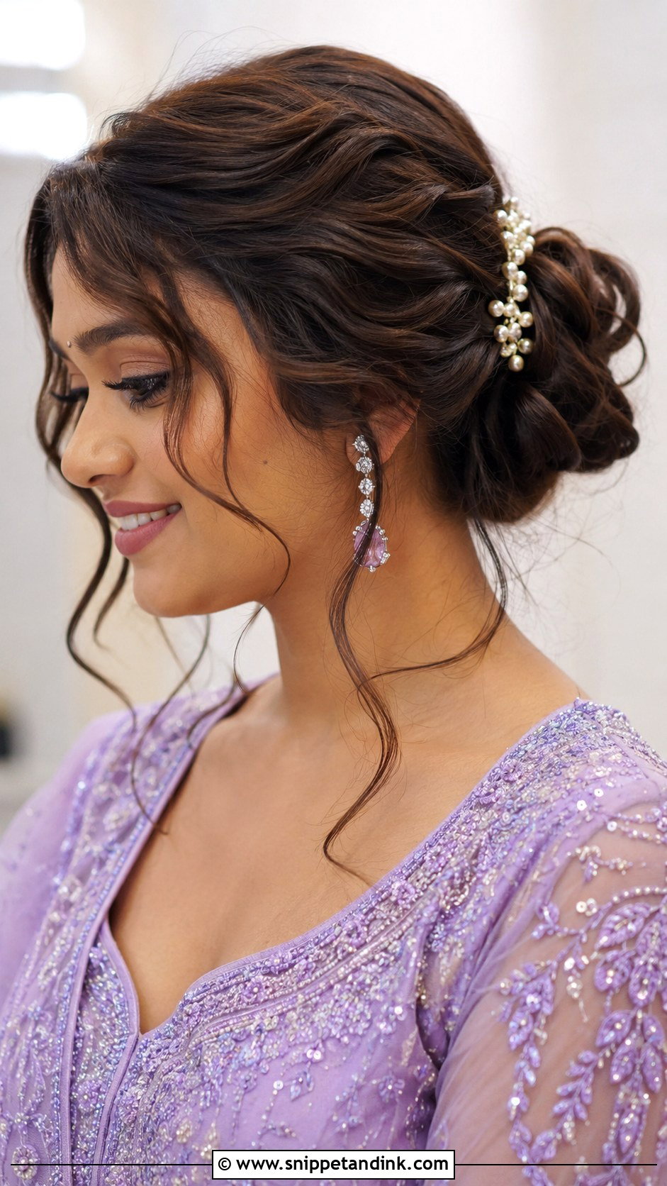 Low Bun With Face Framing Pieces - Snippet and Ink - 20 Indian Wedding Hair Buns for Medium Hair