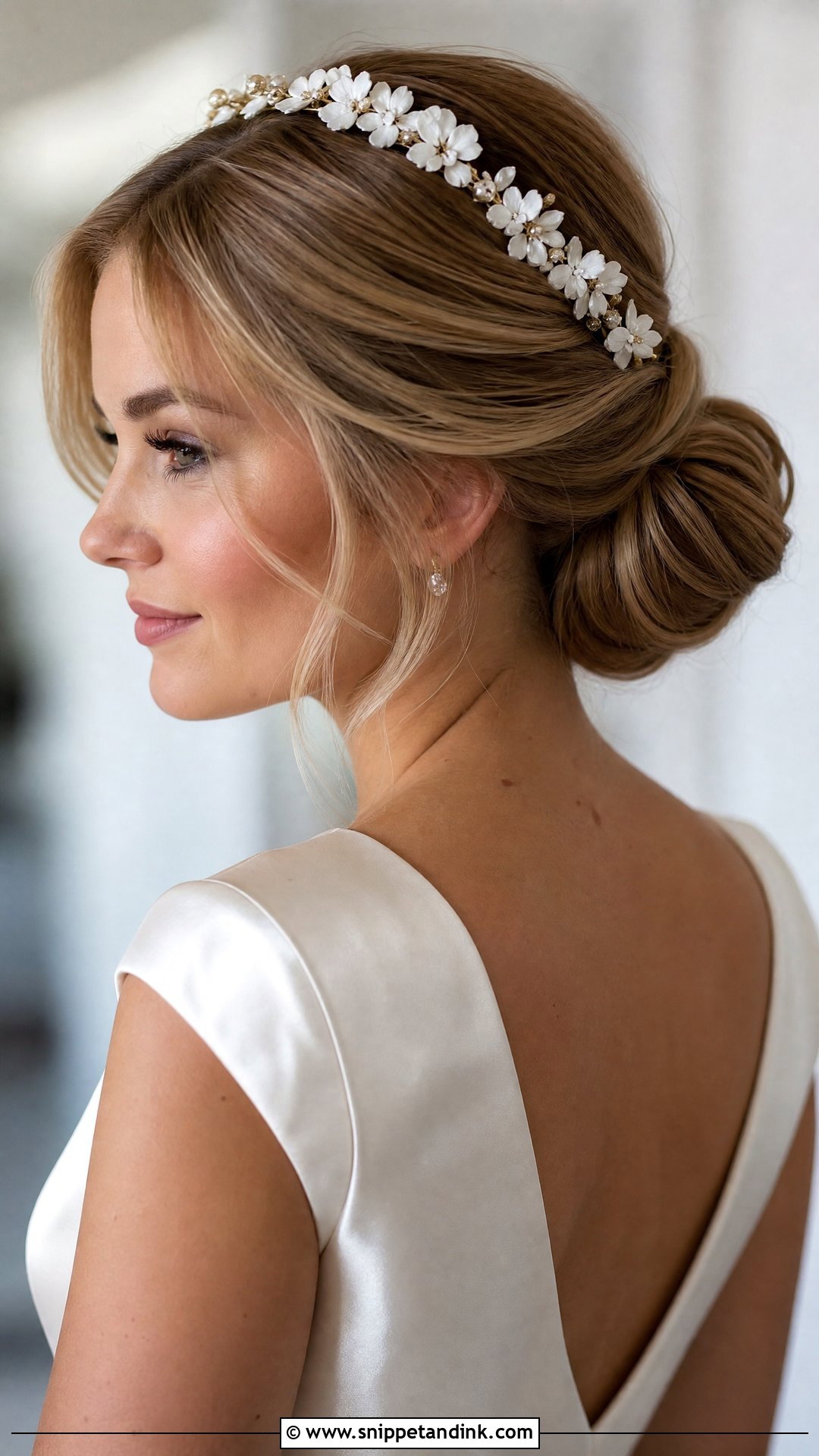 Low Bun With Face Framing Pieces - Snippet and Ink - 20 Mid Length Wedding Hair Ideas