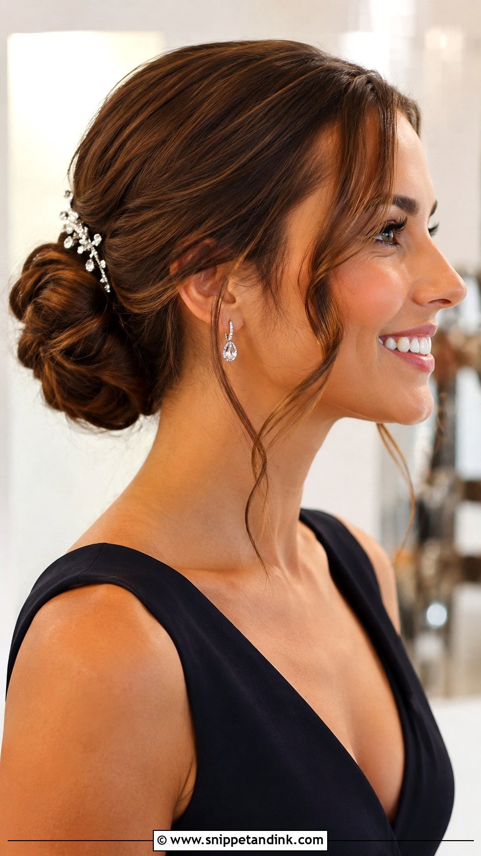 Low Bun With Face Framing Pieces - Snippet and Ink - 25 Cute Hairstyles for Wedding Guest