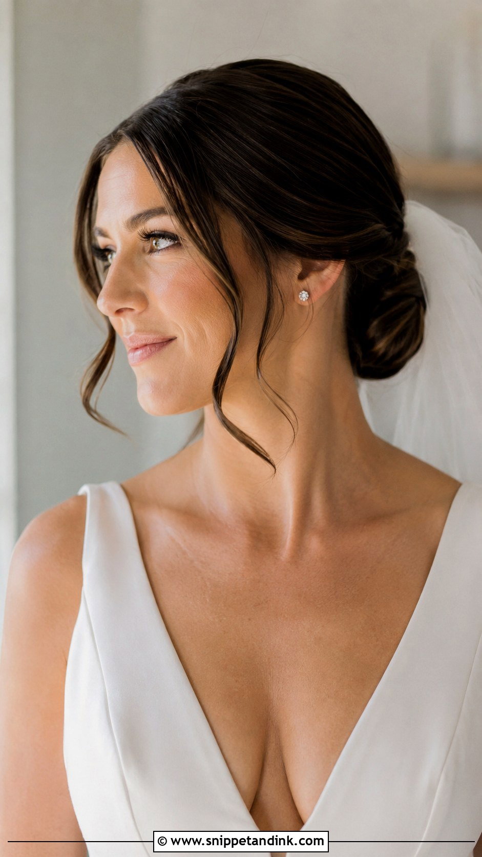 Low Bun With Face Framing Pieces - Snippet and Ink - 25 Hailey Bieber Wedding Hair Ideas