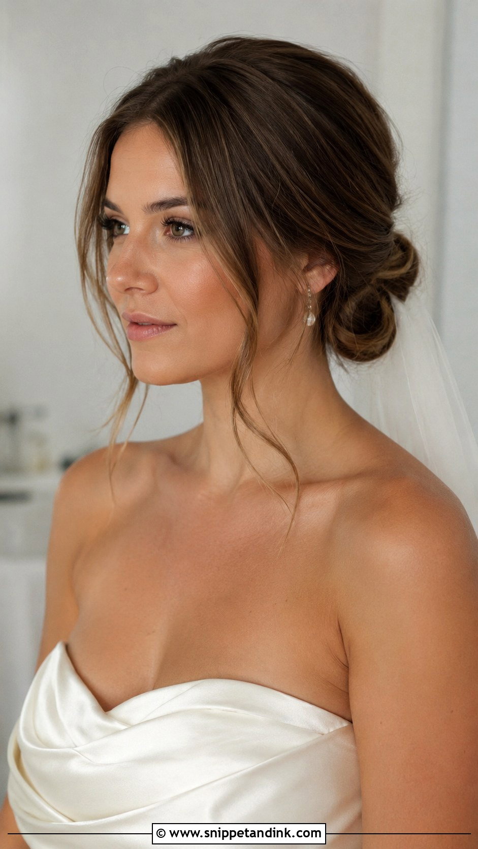 Low Bun With Face Framing Pieces - Snippet and Ink - 25 Hairstyles for Medium Length Hair for Wedding