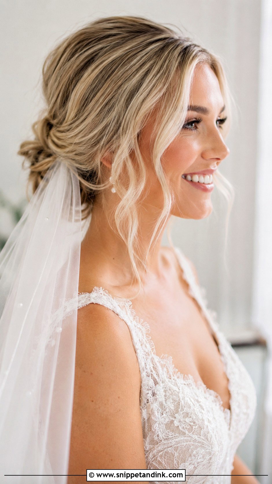 Low Bun With Face Framing Pieces - Snippet and Ink - 30 Low Updo Wedding Hair Ideas