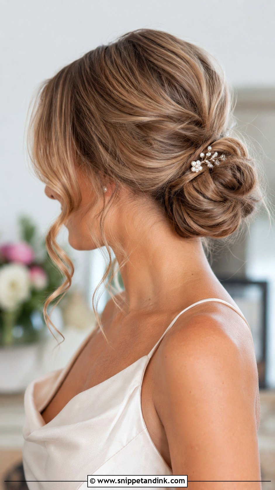 Low Bun With Face Framing Pieces - Snippet and Ink - 35 Bridal Bun Ideas