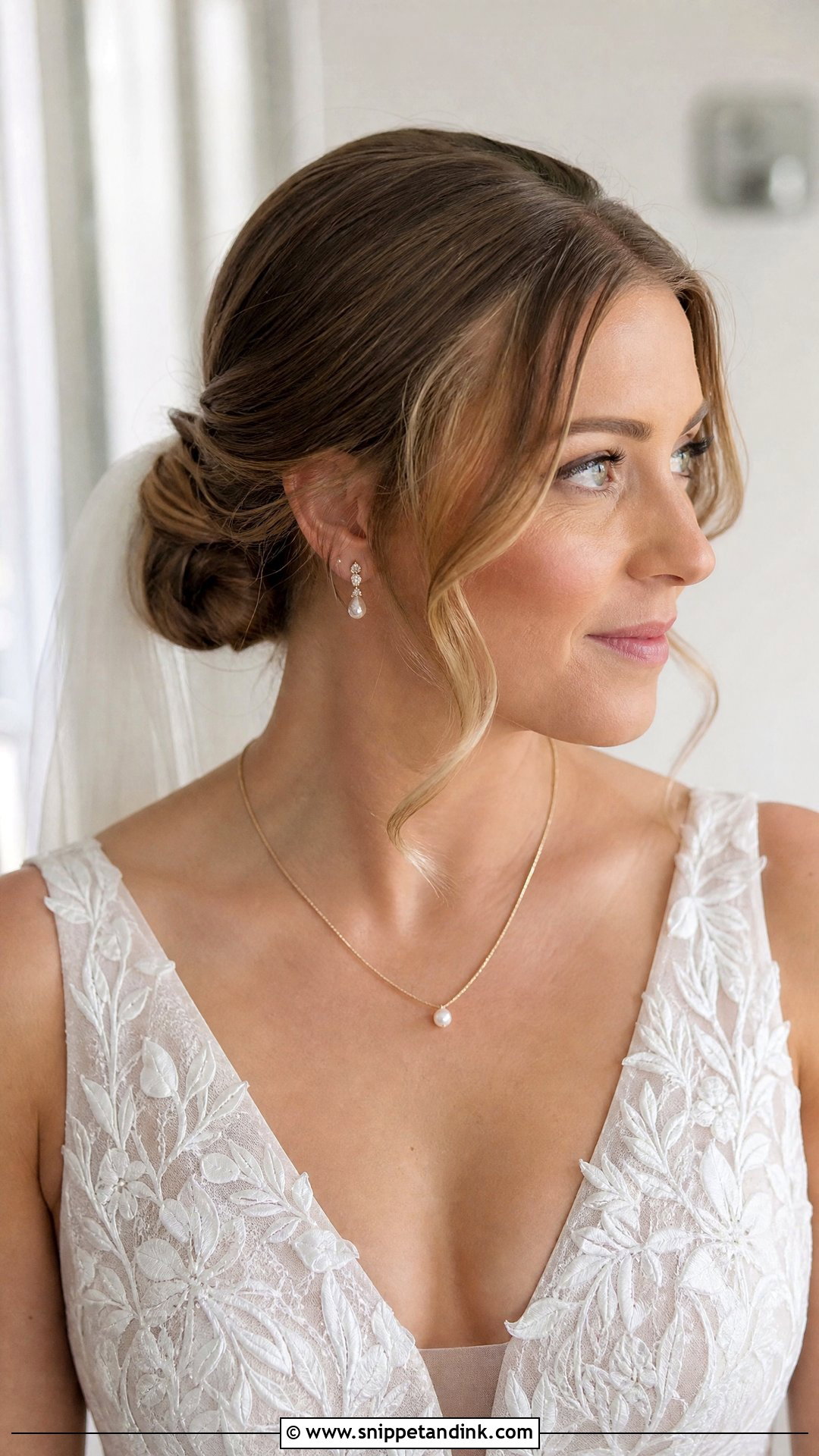 Low Bun With Face Framing Pieces - Snippet and Ink - 20 Bride Bun Hairstyle Ideas