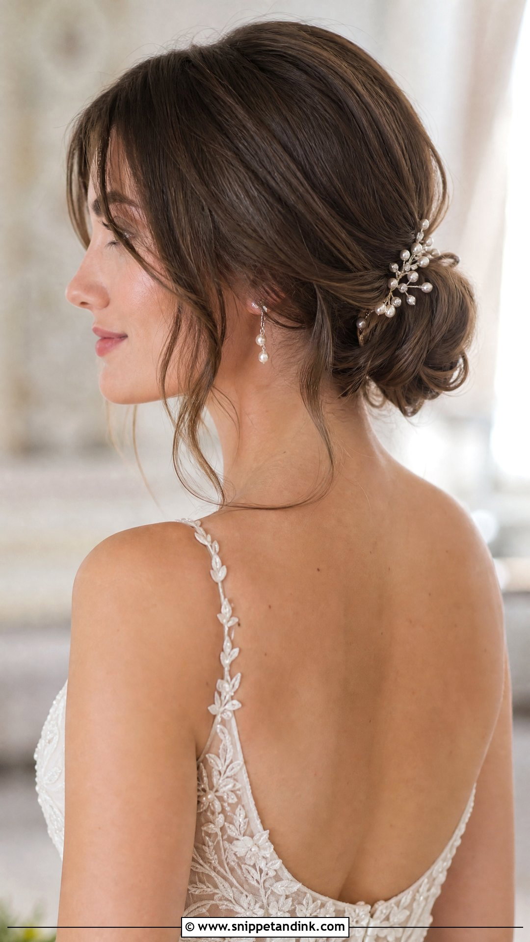 Low Bun With Face Framing Pieces - Snippet and Ink - 35 Wedding Hairstyles for Short Hair
