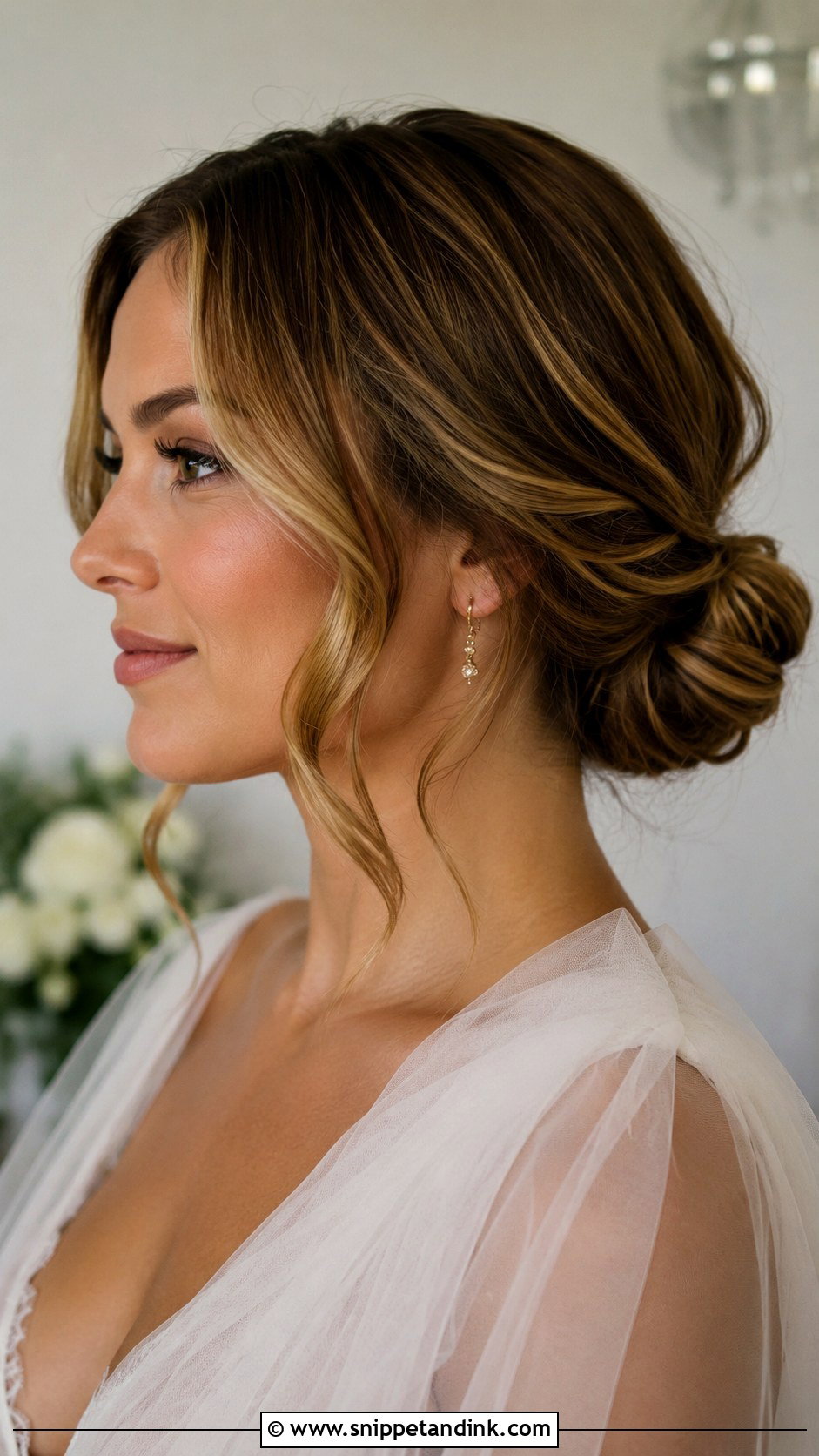 Low Bun With Face Framing Pieces For Short Wedding Hair - Snippet and Ink - 15 Low Bun Short Wedding Hair Ideas