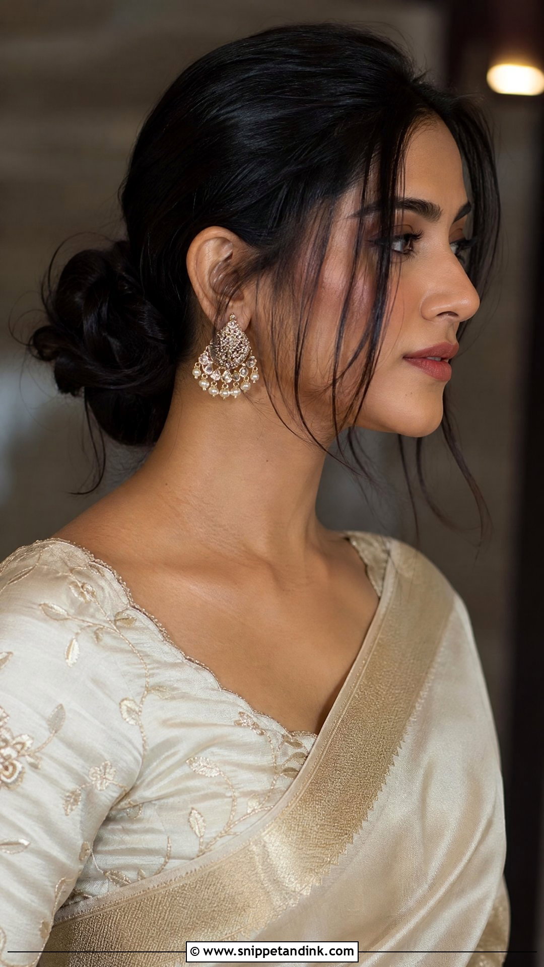 Low Bun With Face Framing Strands - Snippet and Ink - 30 Engagement Hairstyles Front Look