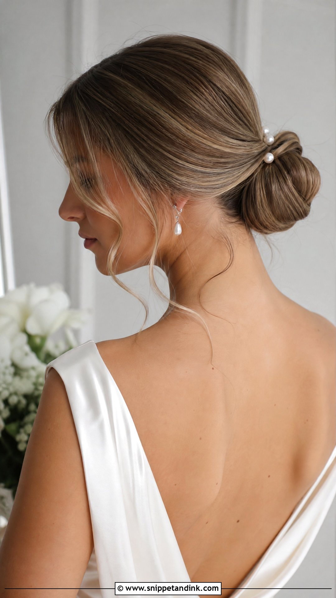 Low Bun With Face Framing Tendrils - Snippet and Ink - 25 Bridal Hair Bun Ideas