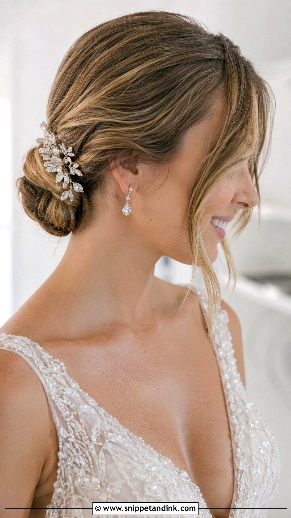 Low Bun With Face Framing Tendrils - Snippet and Ink - 25 Bridal Hairstyles for Round Face