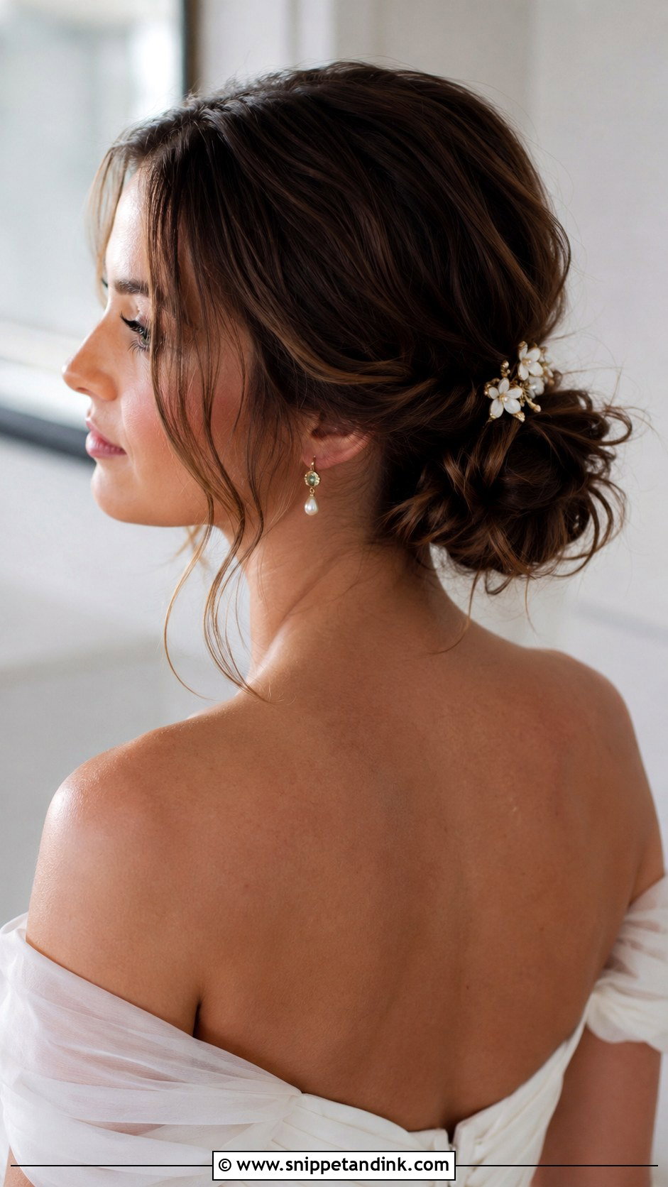 Low Bun With Face Framing Tendrils - Snippet and Ink - 25 Elegant Bridal Hairstyles