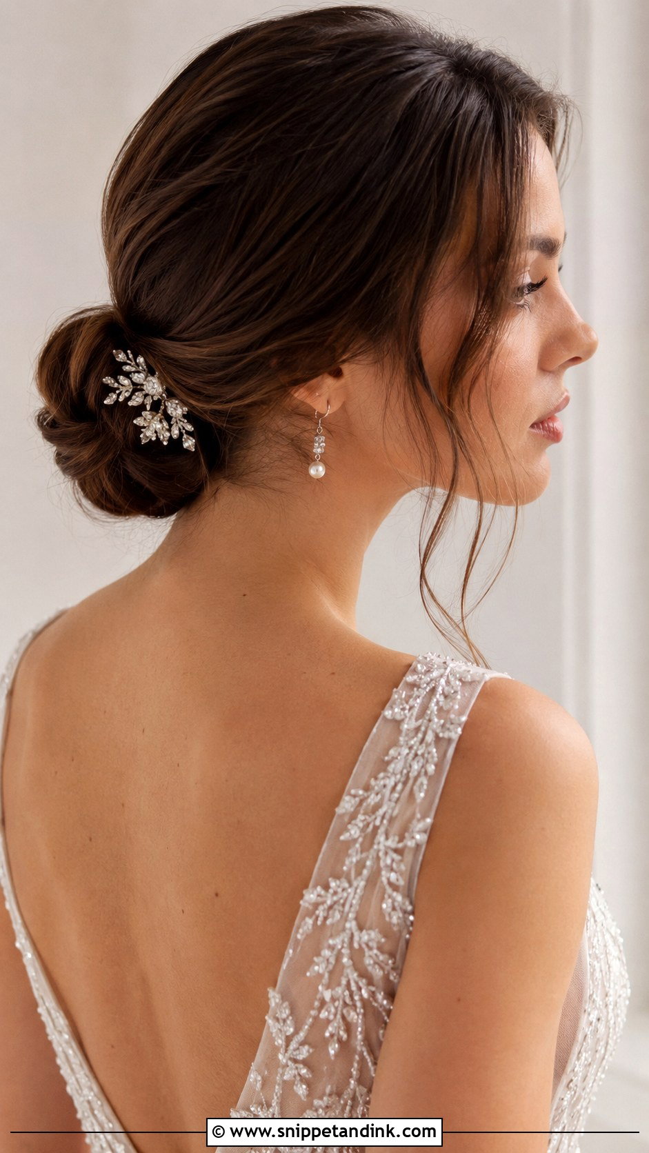 Low Bun With Face Framing Tendrils - Snippet and Ink - 25 Engagement Bride Hairstyle Ideas