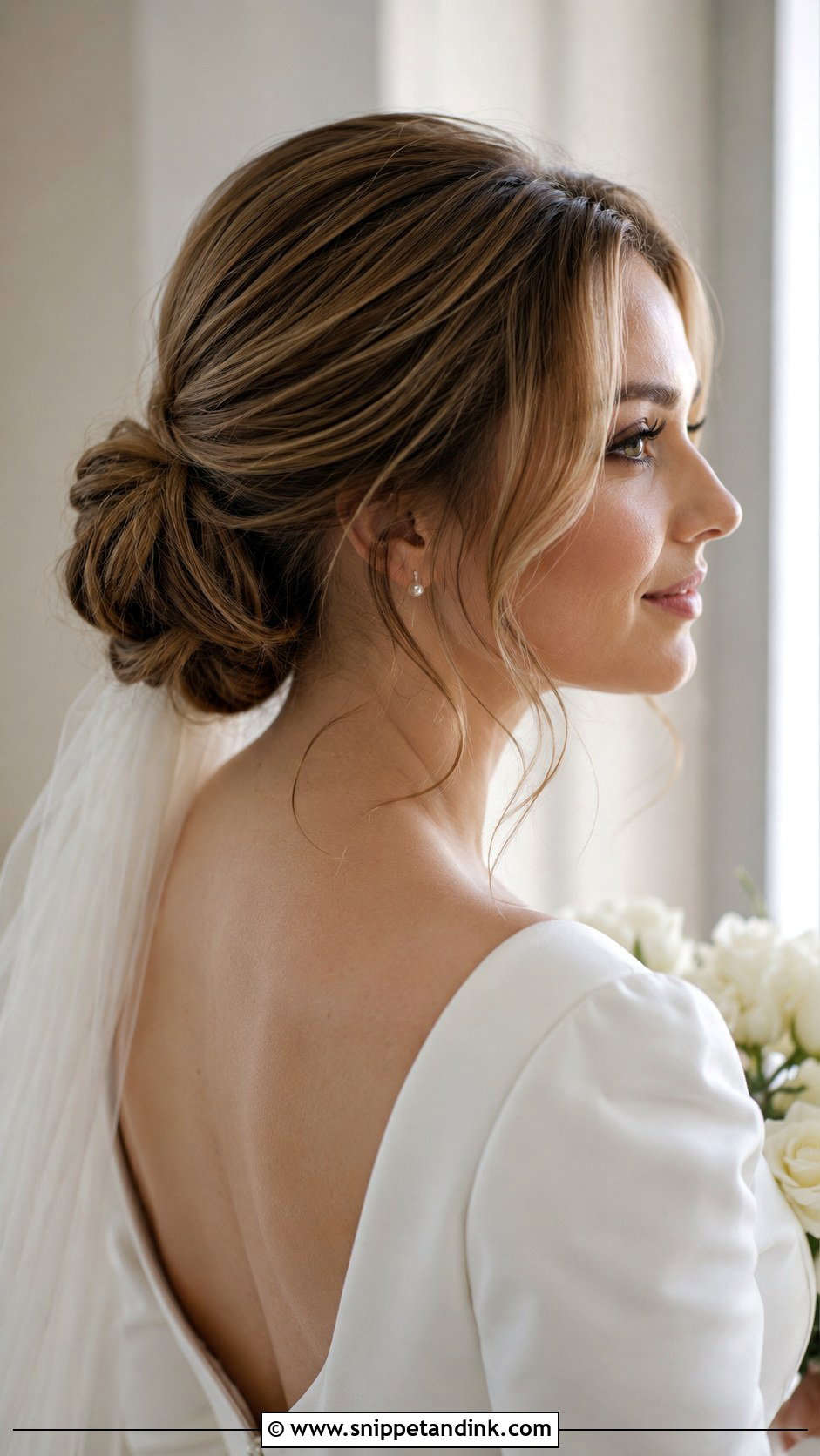 Low Bun With Face Framing Tendrils - Snippet and Ink - 25 Hair Styles for Wedding Bride