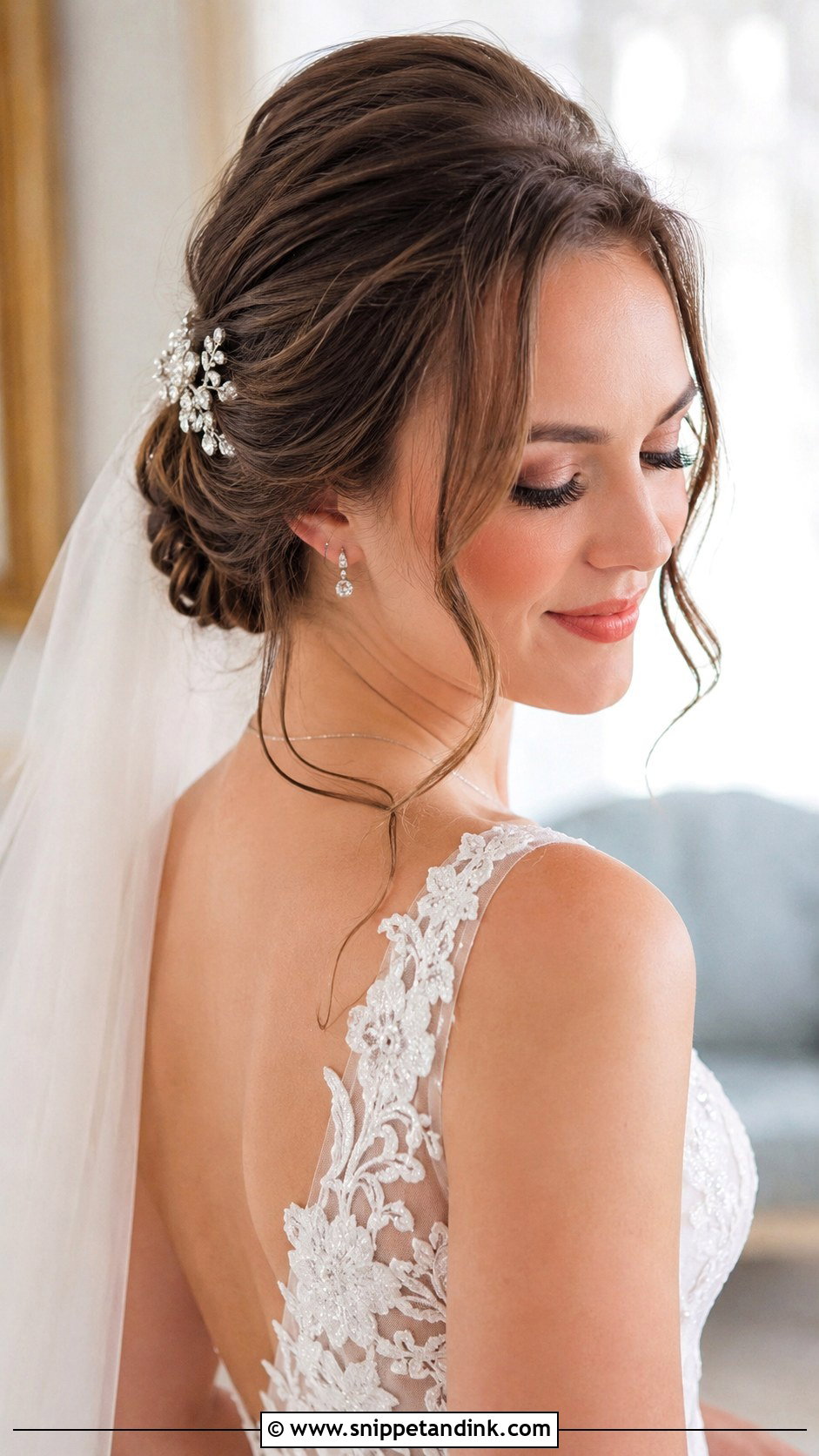 Low Bun With Face Framing Tendrils - Snippet and Ink - 20 Bridal Hairstyles Front Look