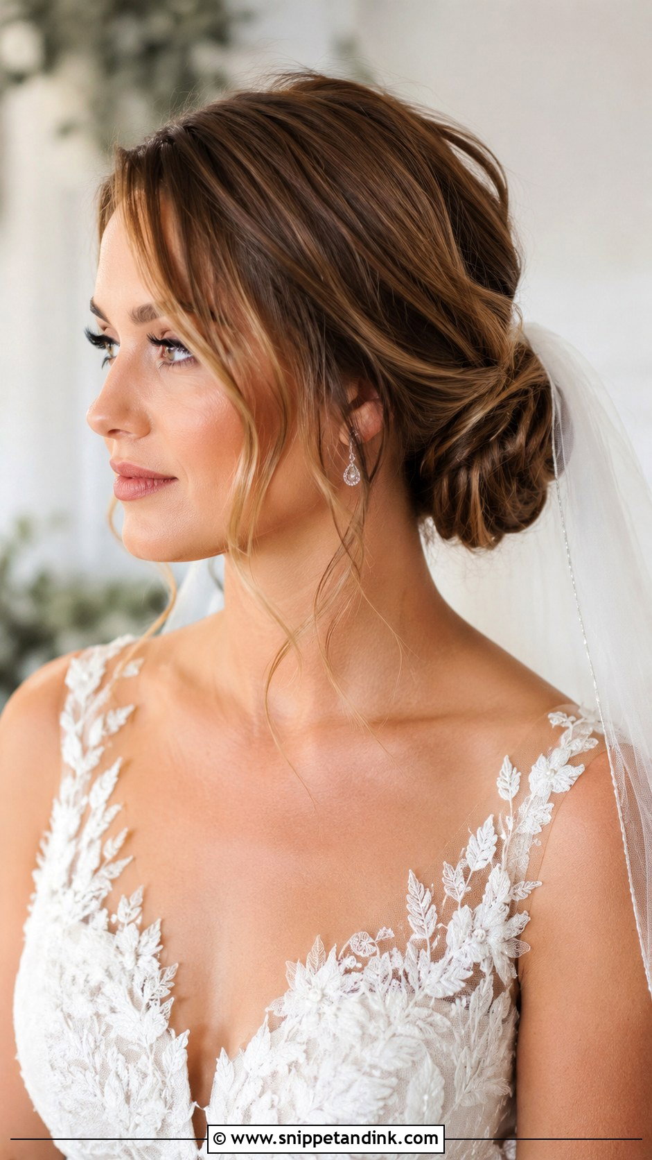 Low Bun With Face Framing Tendrils - Snippet and Ink - 30 Wedding Hair Bun Ideas