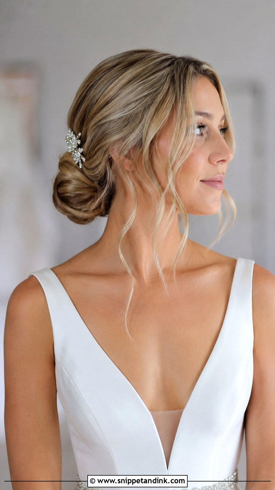 Low Bun With Face Framing Tendrils - Snippet and Ink - 20 Classy Elegant Updo Wedding Hairstyles