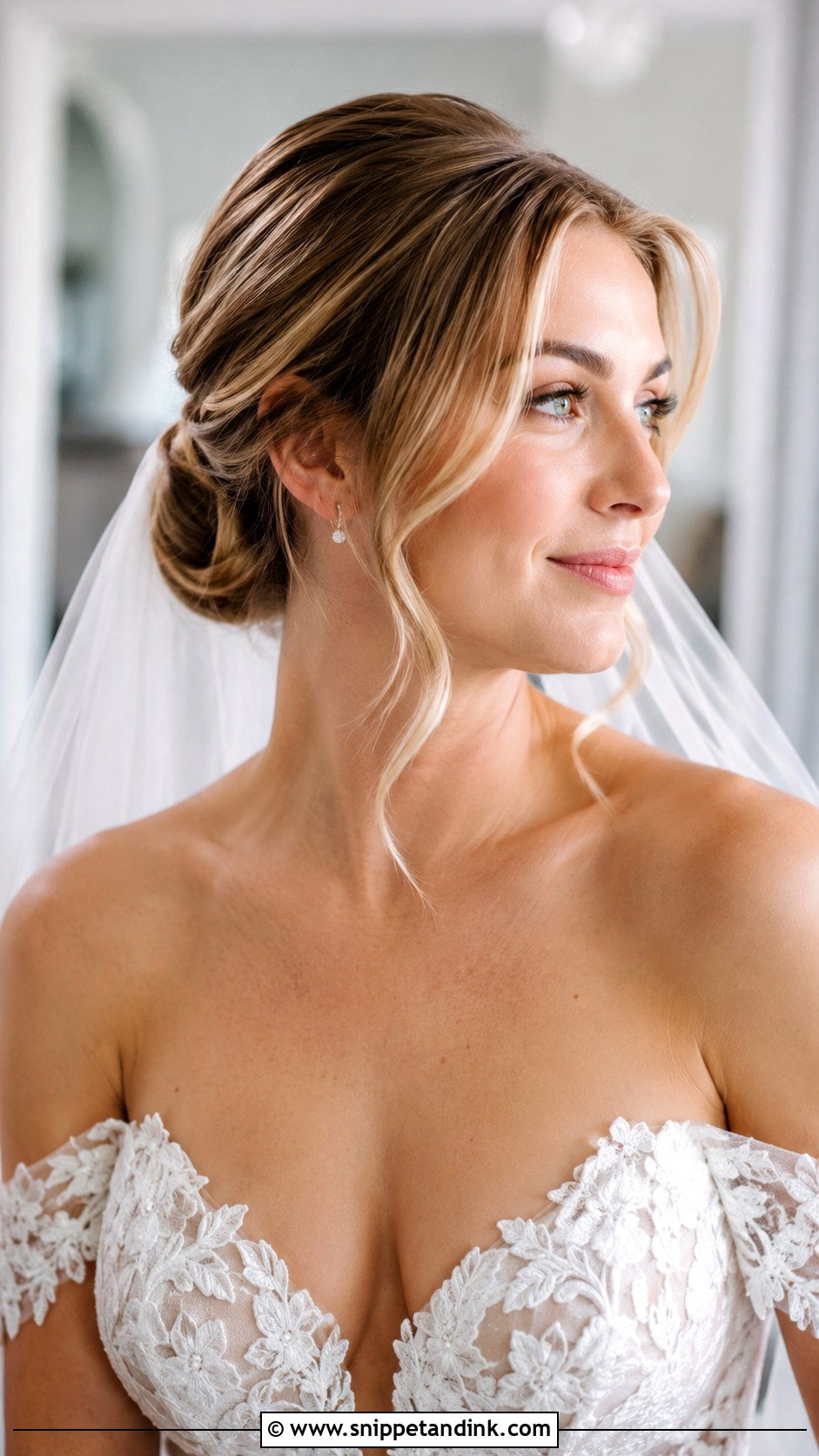 Low Bun With Face Framing Tendrils Wedding Hairstyle - Snippet and Ink - 30 Wedding Hairstyles 2025