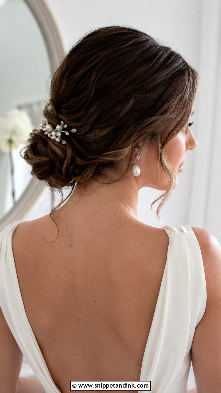 Low Bun With Face Framing Tendrils - Snippet and Ink - 20 Bridal Hair Short Length Ideas
