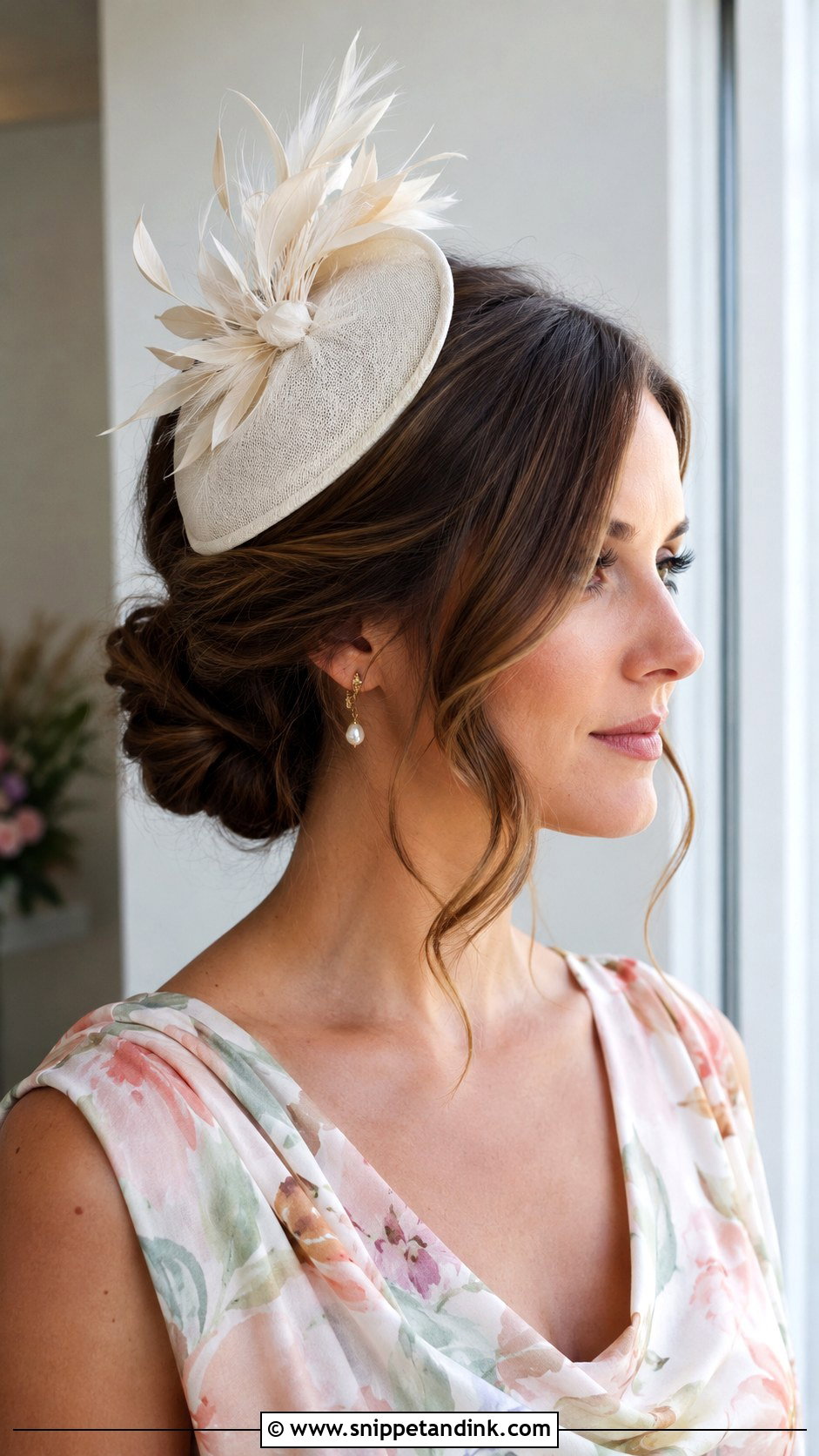 Low Bun With Fascinator - Snippet and Ink - 15 Wedding Guest Hair with Fascinator Ideas