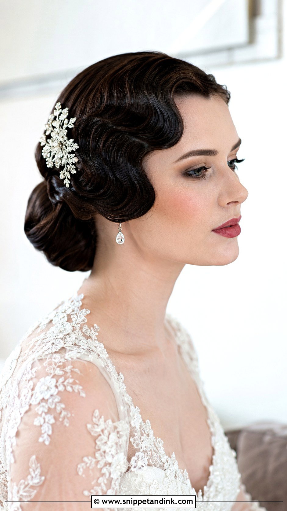 Low Bun With Finger Waves - Snippet and Ink - 25 Old Hollywood Wedding Hair Ideas