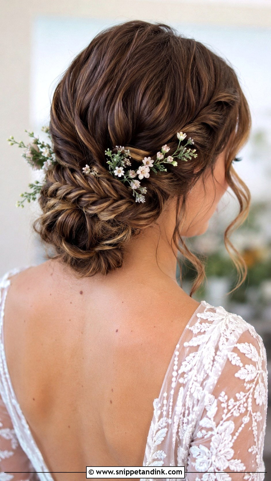Low Bun With Fishtail Braid - Snippet and Ink - 30 Low Bun Bridal Hair Ideas