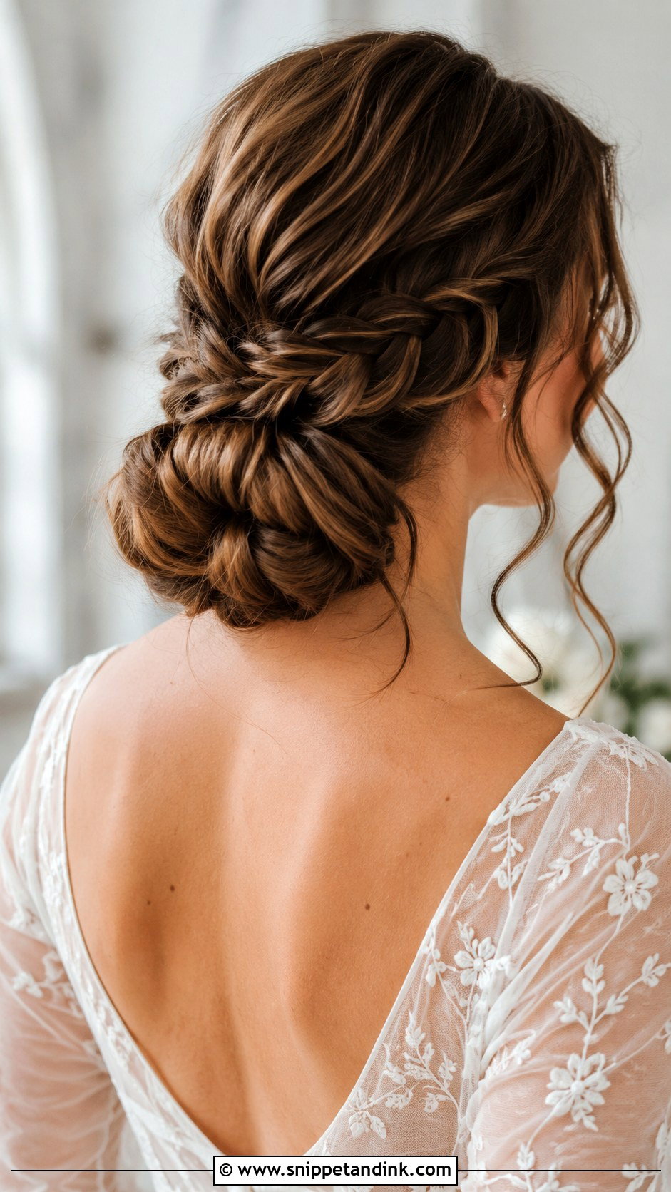 Low Bun With Fishtail Braid - Snippet and Ink - 35 Low Bun Wedding Hair Ideas