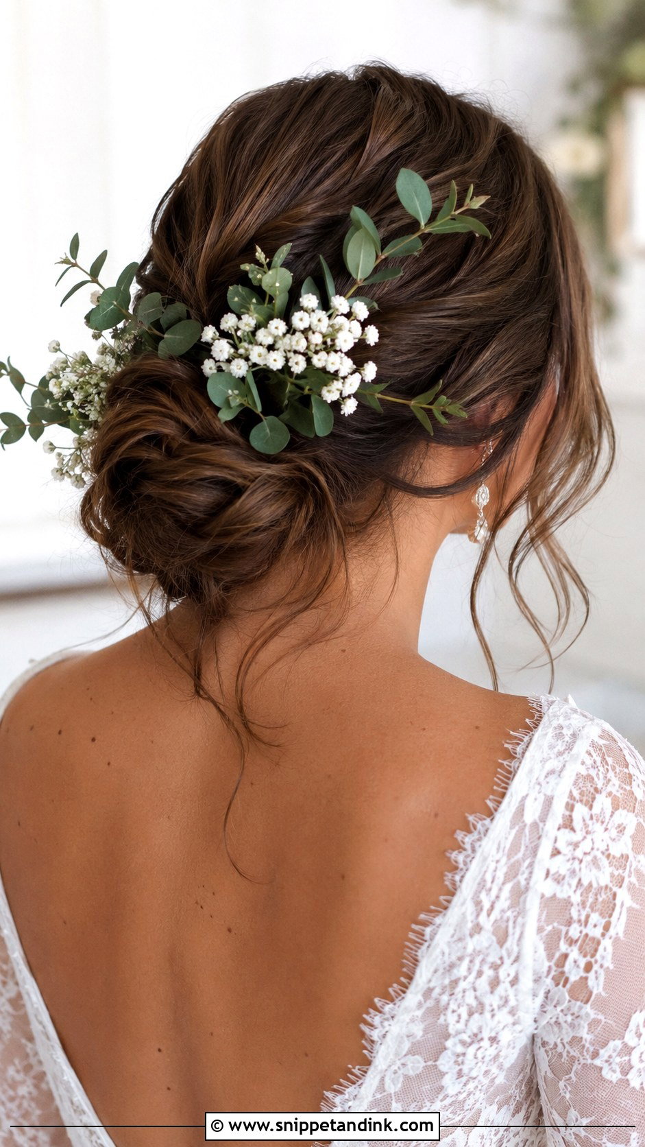 Low Bun With Floral Accents - Snippet and Ink - 25 Fairy Wedding Hair Ideas