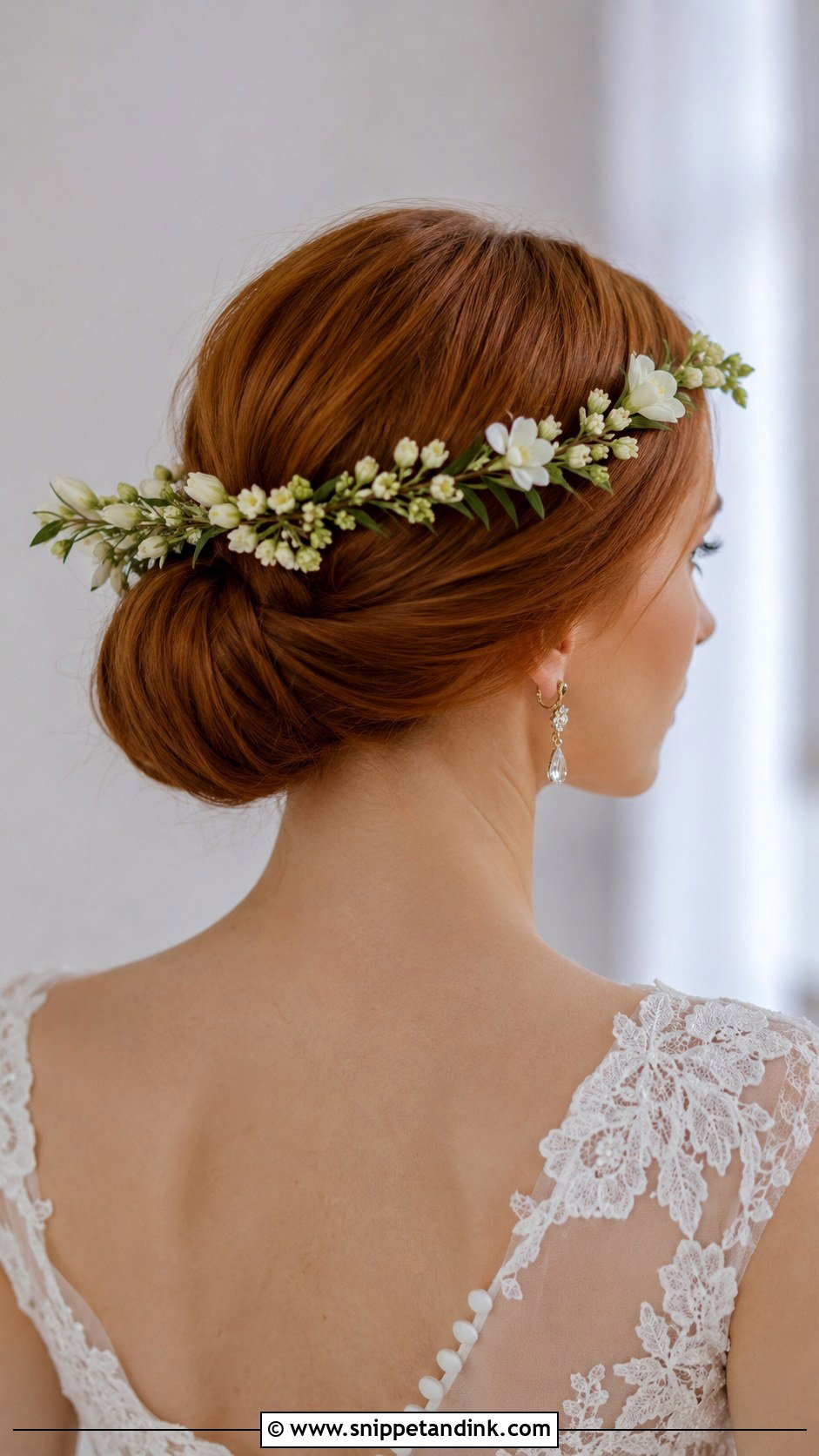 Low Bun With Flower Crown - Snippet and Ink - 20 Flower Crown Wedding Hair Ideas