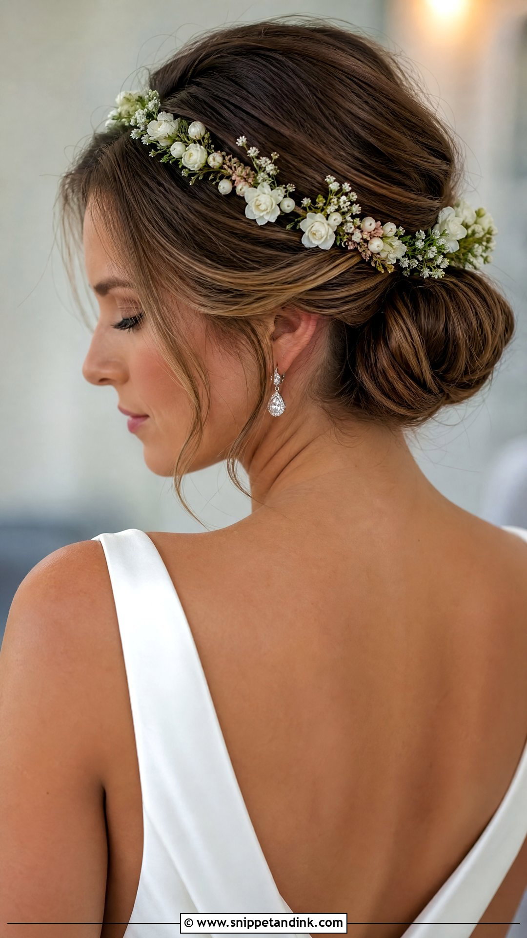 Low Bun With Flower Crown - Snippet and Ink - 20 Wedding Hairstyles with Flower Crown