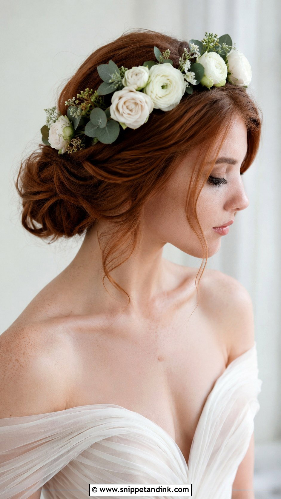 Low Bun With Flower Crown - Snippet and Ink - 15 Wedding Flower Crown Hairstyles