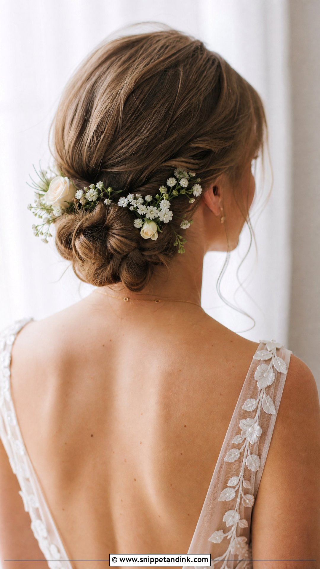 Low Bun With Flowers - Snippet and Ink - 20 Bridal Low Bun Hairstyles