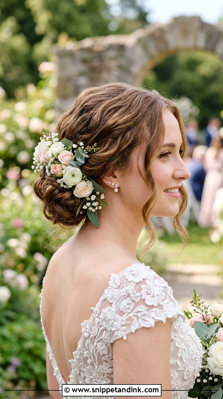Low Bun With Flowers - Snippet and Ink - 20 Bride Low Bun Hairstyles