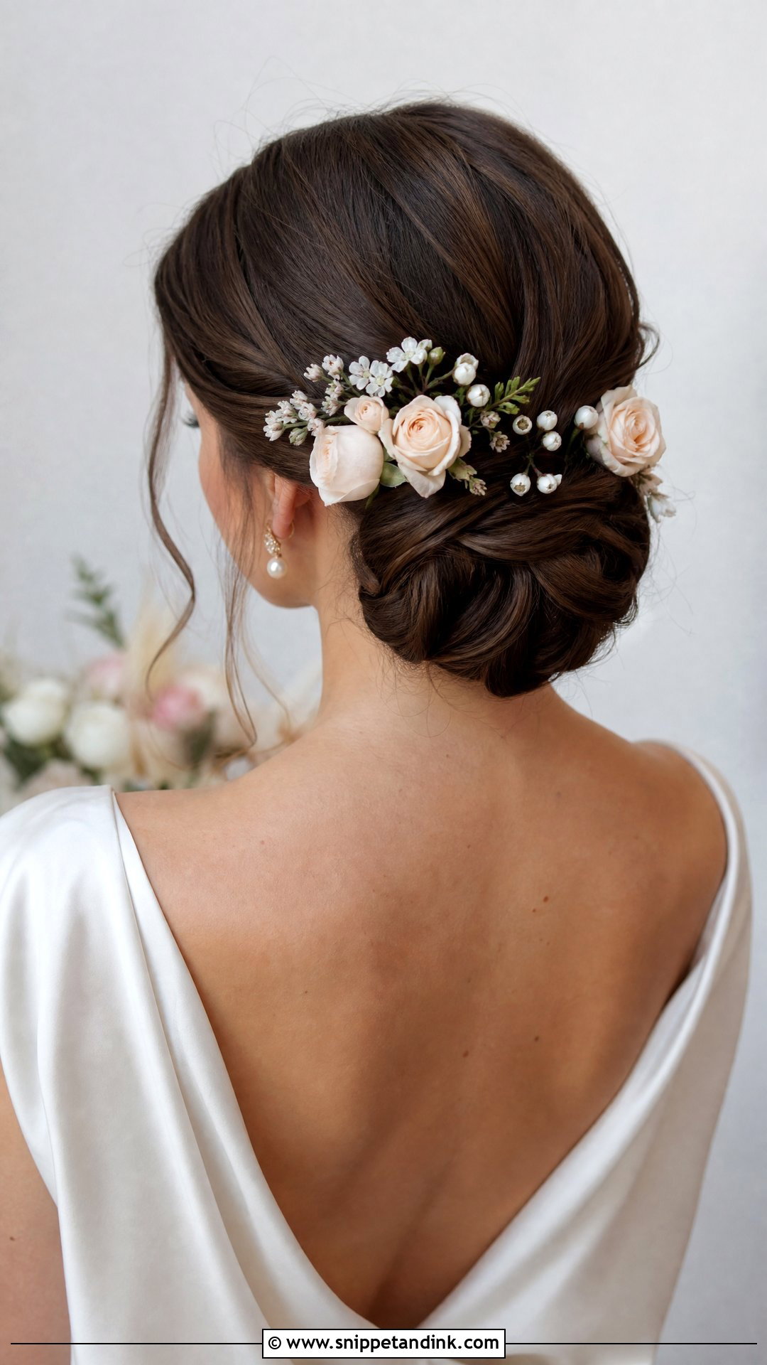 Low Bun With Flowers For Brides - Snippet and Ink - 15 Flowers for Brides Hair Ideas