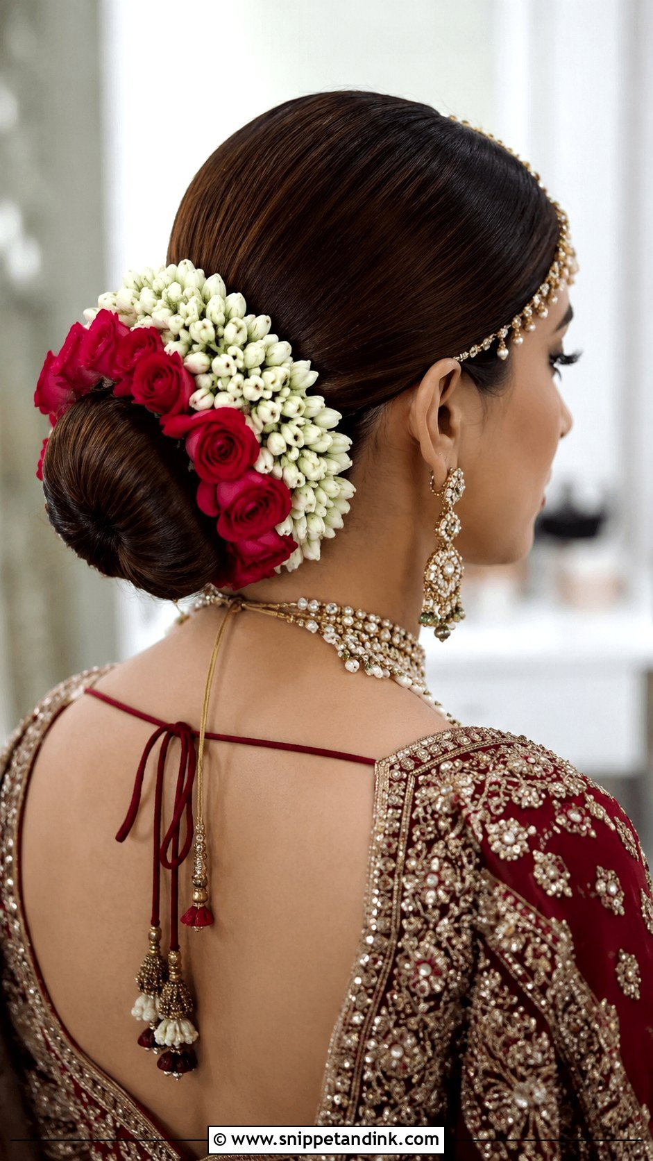 Low Bun With Fresh Flowers - Snippet and Ink - 20 Desi Bride Hair Ideas