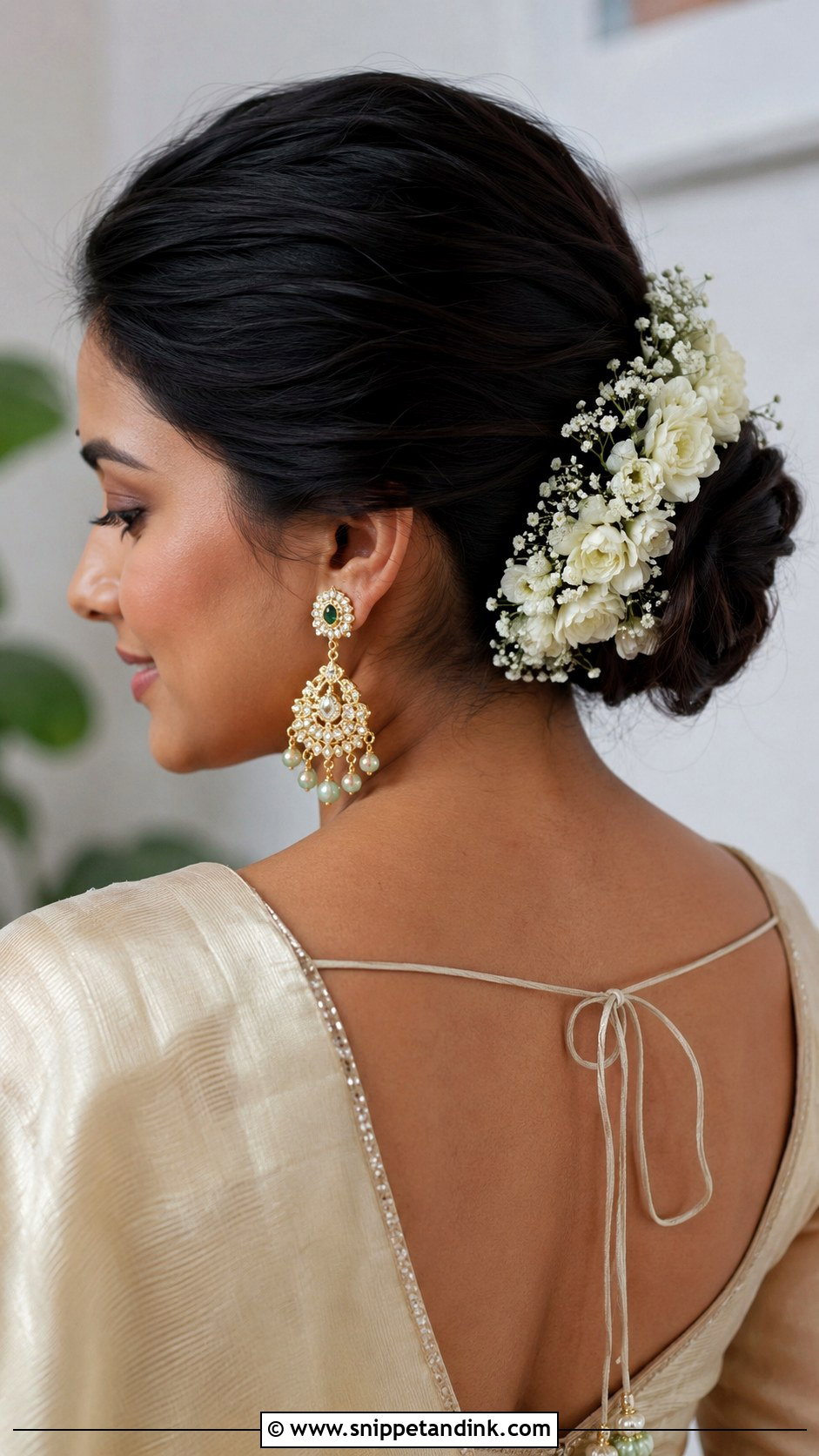 Low Bun With Fresh Flowers - Snippet and Ink - 20 Indian Bridal Hair Styling Ideas