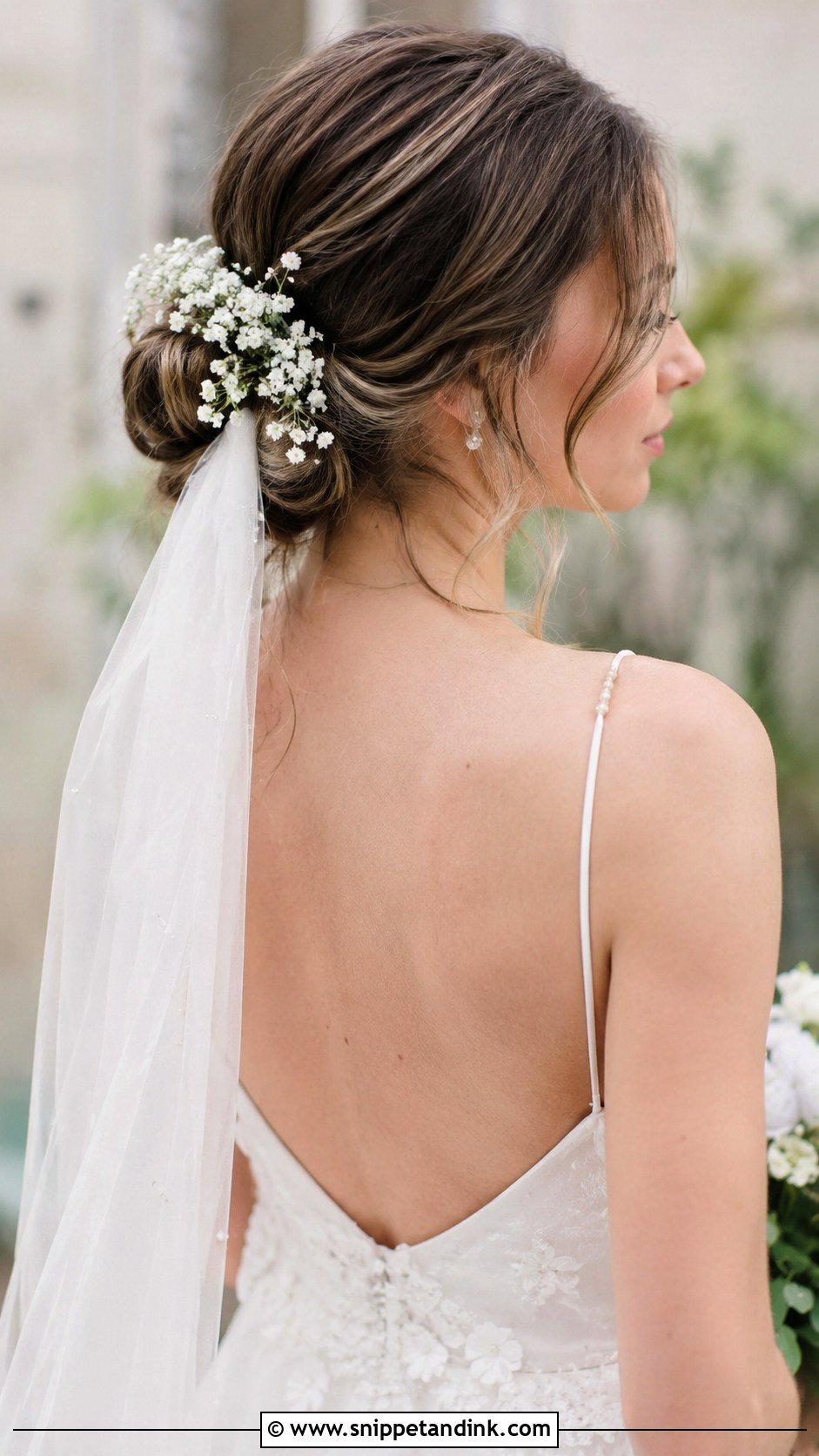 Low Bun With Fresh Flowers - Snippet and Ink - 20 Low Loose Bun Wedding Ideas