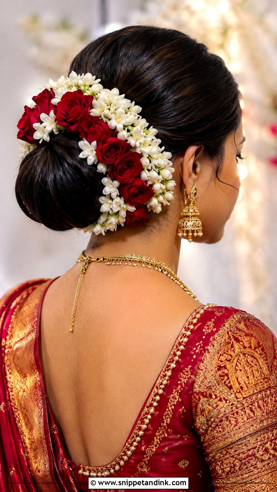 Low Bun With Fresh Flowers - Snippet and Ink - 30 Indian Bridal Hairstyles