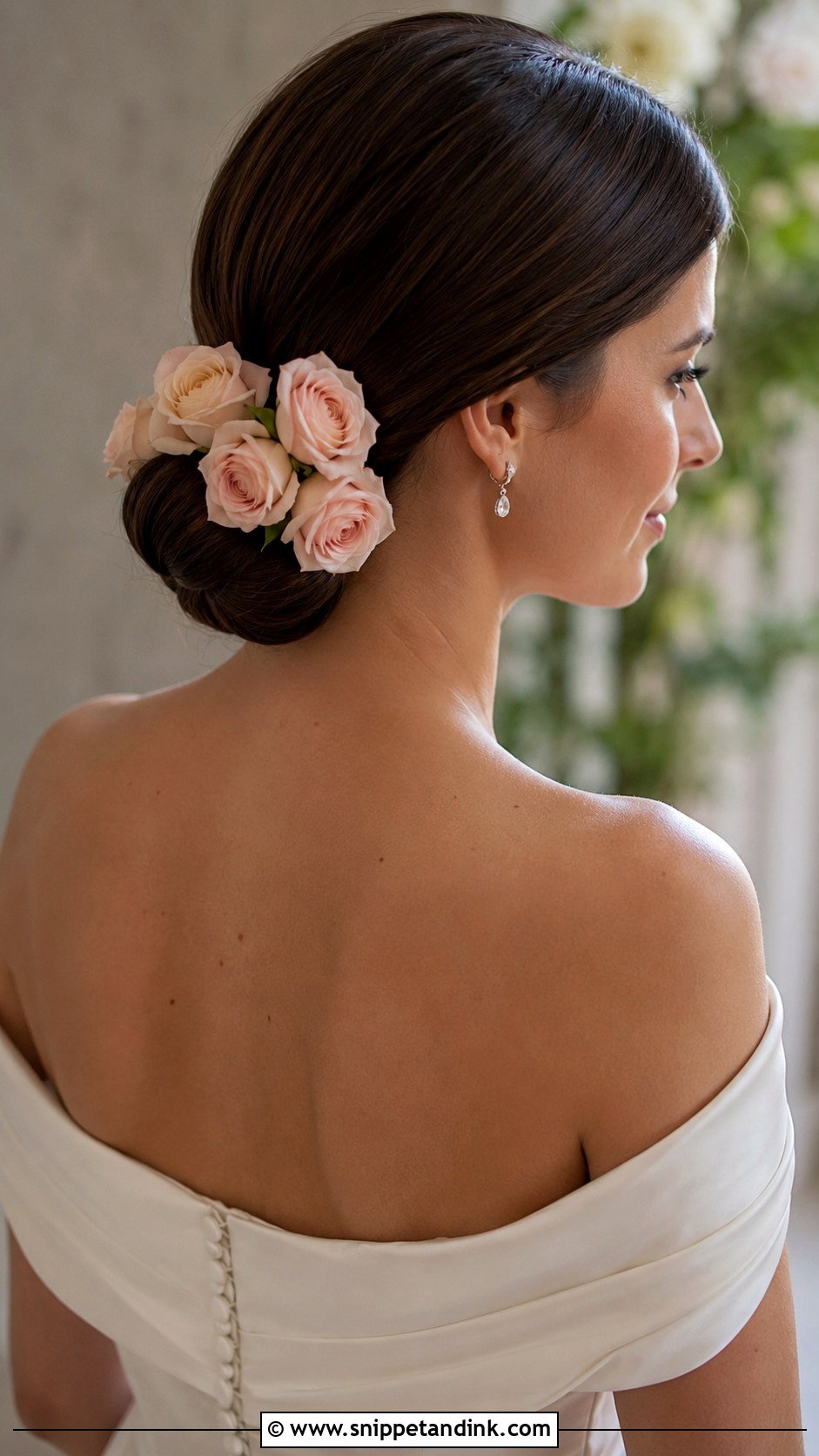 Low Bun With Fresh Roses - Snippet and Ink - 20 Flowers in Hair Wedding