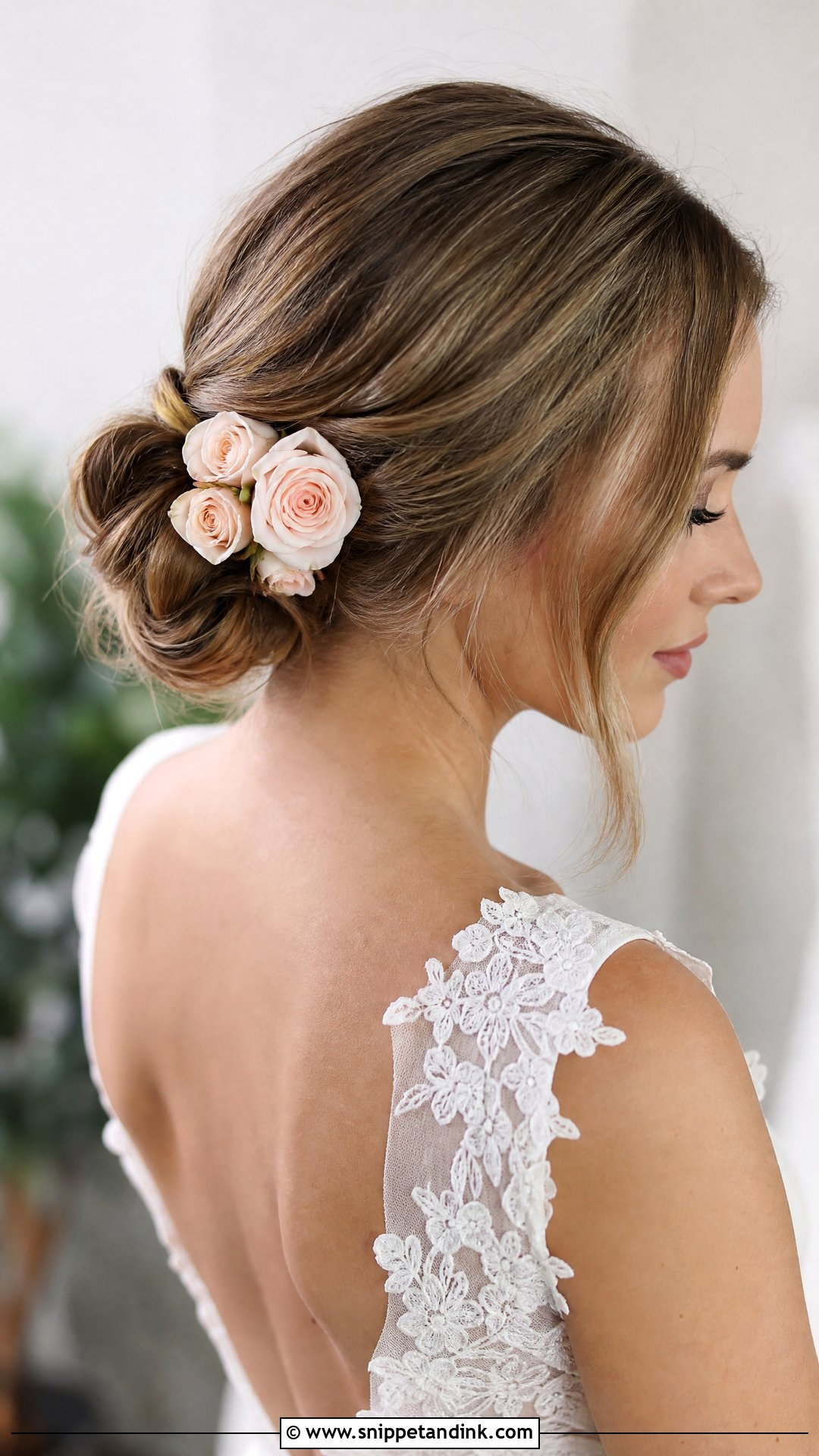 Low Bun With Fresh Roses - Snippet and Ink - 20 Bridal Hairstyles with Flowers